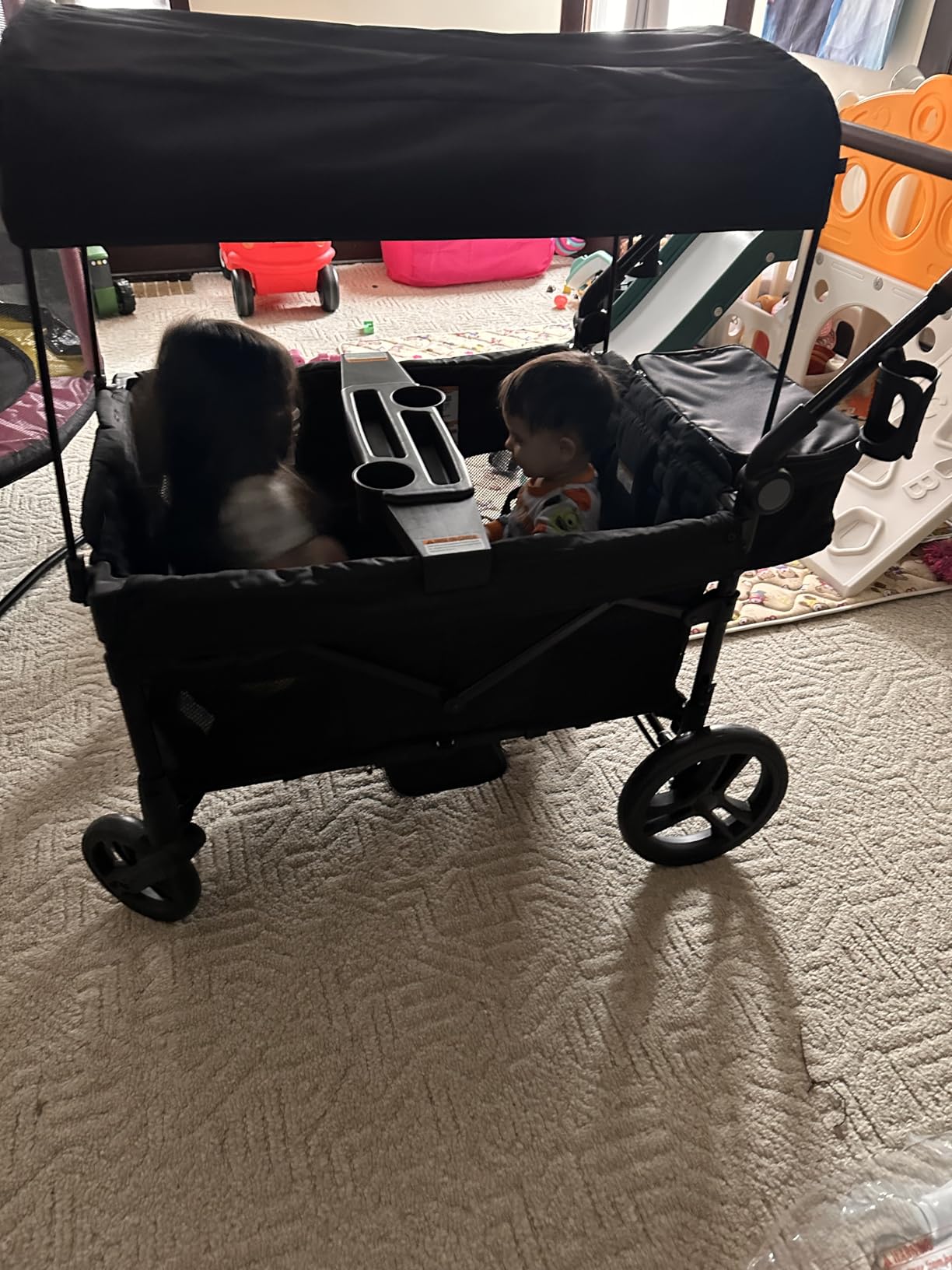 Harppa Remy 4 Seater Wagon Stroller, Foldable with Canopy for 4 Kids | Mosquito Net Canopy, Snack Tray, 8''/12'' All-Terrain Wheels, 280lbs Capacity customer photo 1