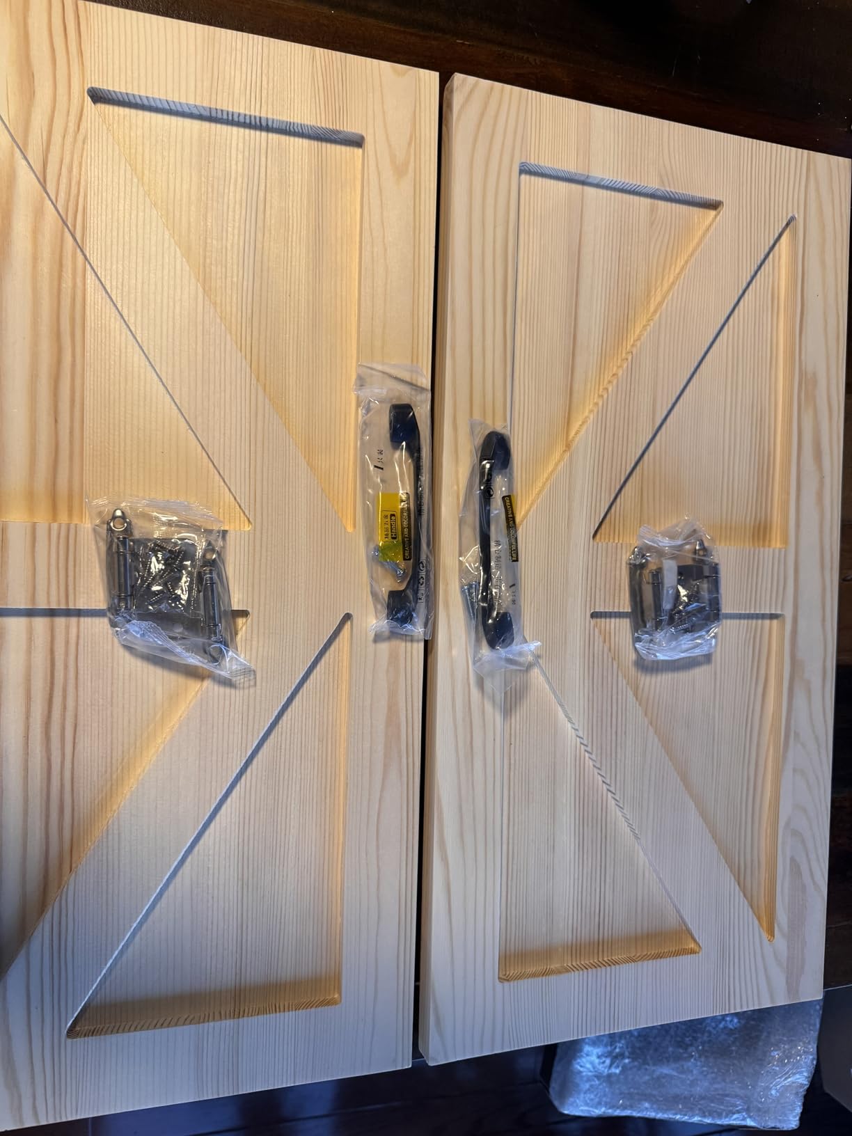 Sintuff 2 Set 16.25'' W x 22.5'' H Unfinished Pine Wood Cabinet Doors | Cabinet Door Replacement with Hinges Handles, Crossbuck X-Shaped Farmhouse Style customer photo 2