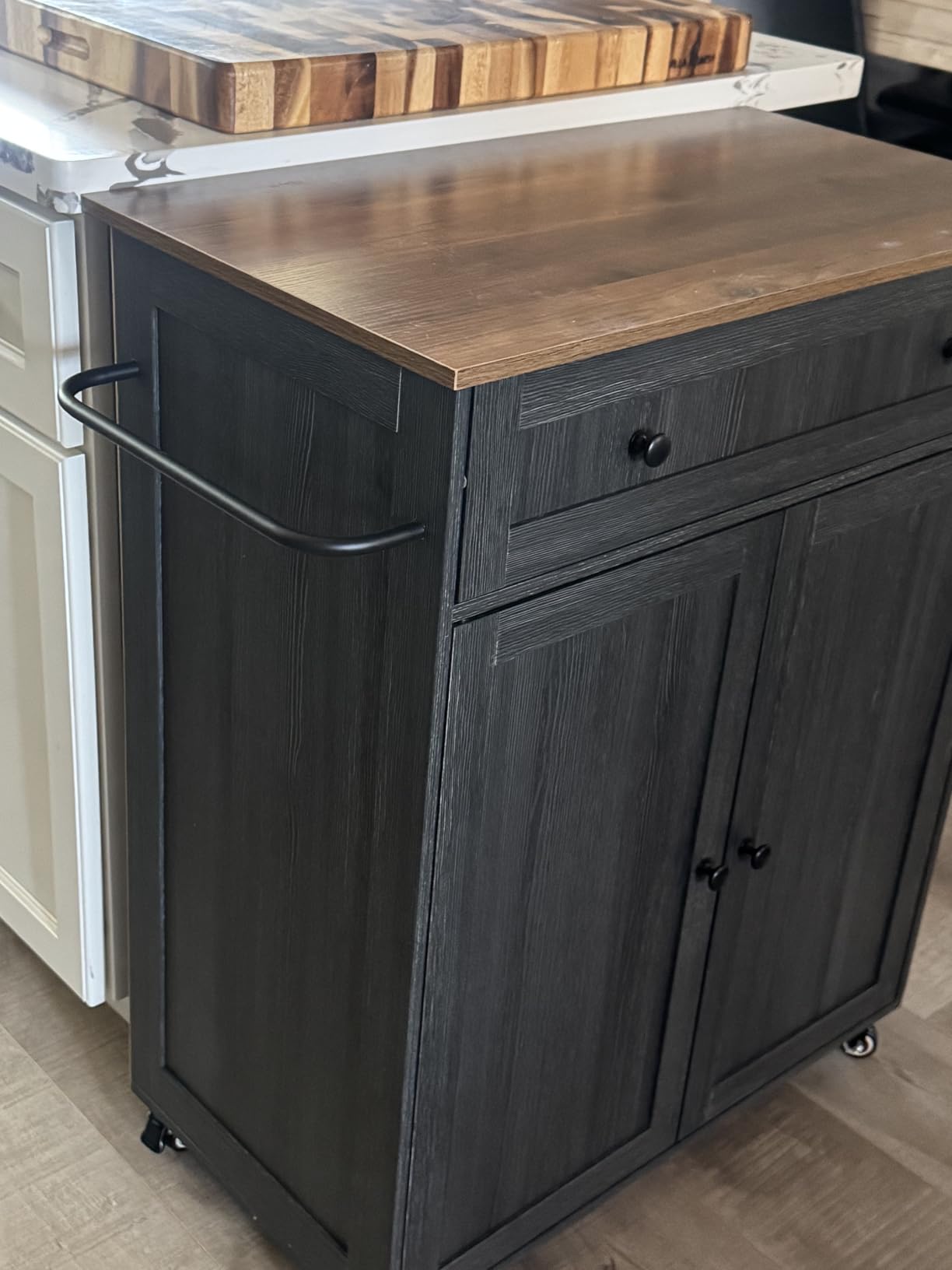 VASAGLE Mobile Kitchen Island, Portable Island on Wheels, Mobile Cart with Storage Cabinet for Dinning Room, 15.8 x 30.9 x 35.1 Inches, Rustic White and Honey Brown UKKI009WJ01S customer photo 1
