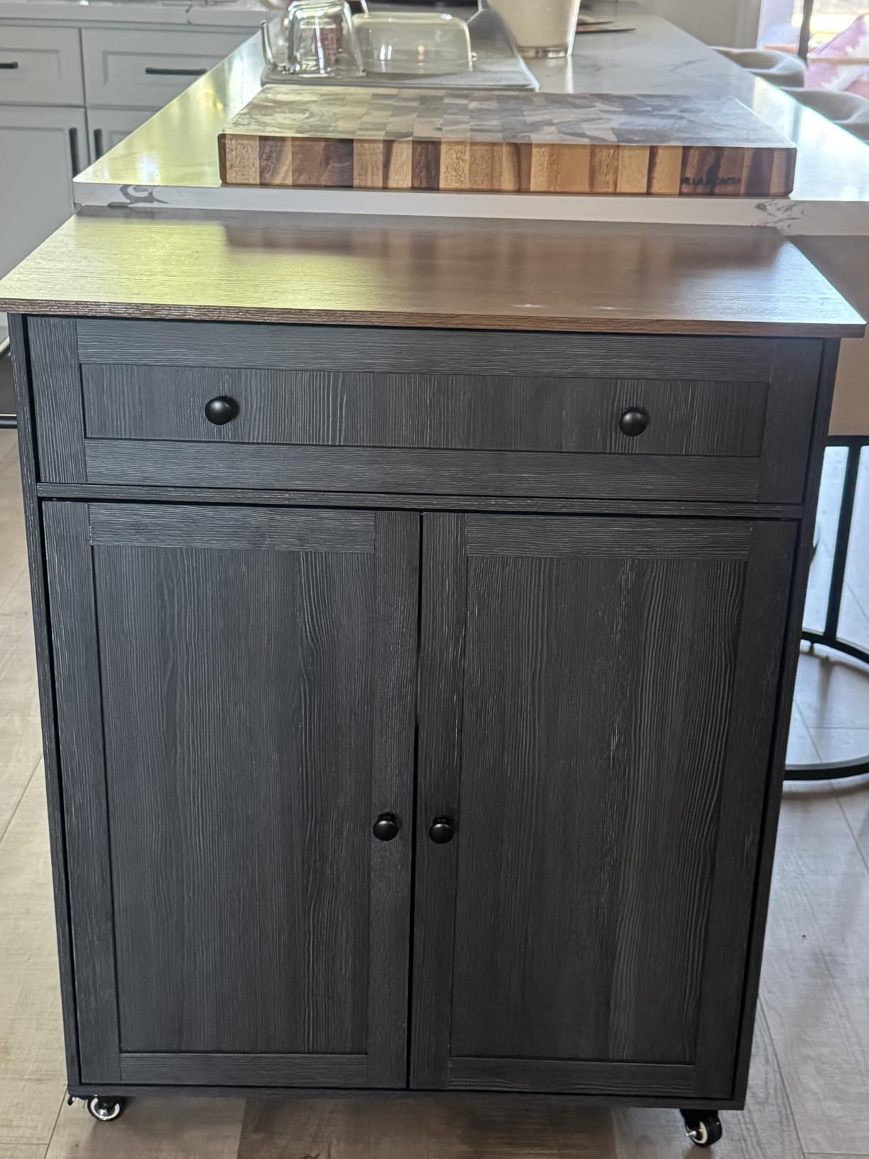 VASAGLE Mobile Kitchen Island, Portable Island on Wheels, Mobile Cart with Storage Cabinet for Dinning Room, 15.8 x 30.9 x 35.1 Inches, Rustic White and Honey Brown UKKI009WJ01S customer photo 2
