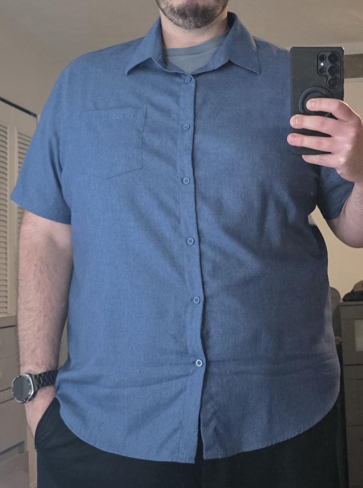 COOFANDY Men's Short Sleeve Casual Button Down Shirts Summer Beach Shirt | Textured Linen Shirt,Lightweight Shirt,Beach Vacation Resort Wear,Wedding Tops,Machine Washable customer photo 1