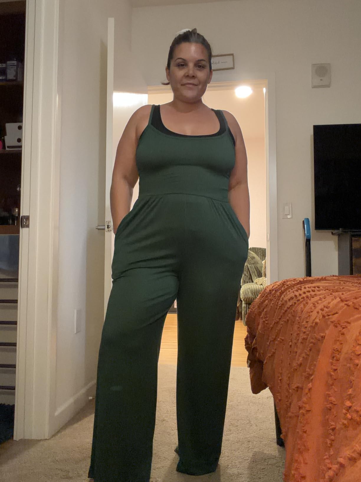 Jumpsuits for Women Dressy Summer Outfits Sleeveless Casual Rompers 2026 | Womens rompers for summer sleeveless crewneck wide leg shape with pockets for daily wear, travel and casual outings customer photo 1