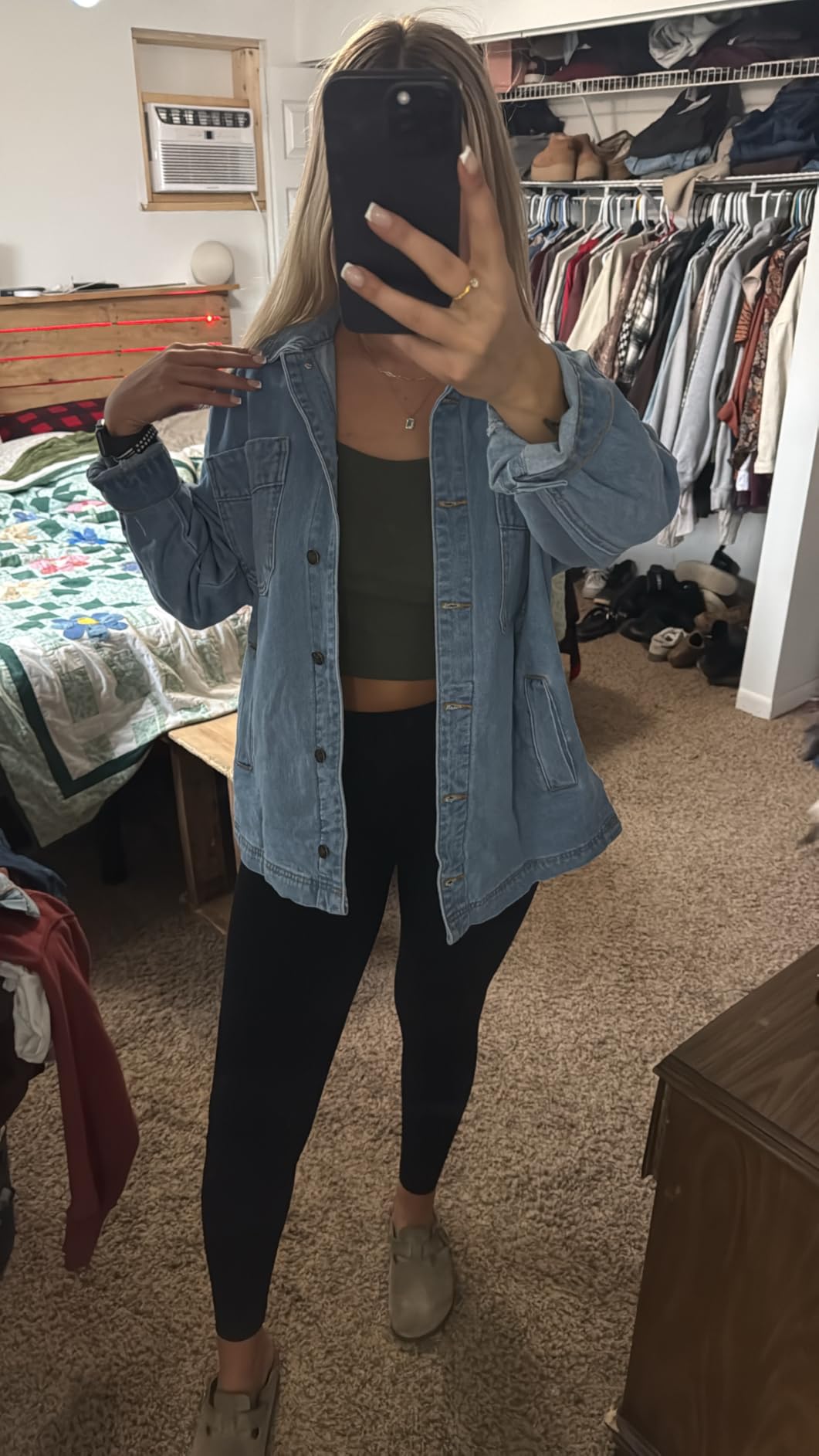 Sidefeel Women's Jean Jacket Oversized Boyfriend Button Up Long Sleeve Split Zimbaplatinum Denim Jackets customer photo 2