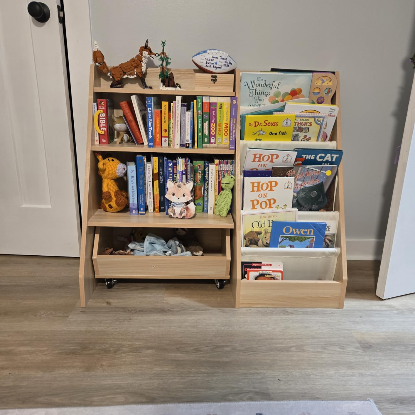 COZPAW Kids Bookshelf and Toy Storage, 4 Tier Toddler Bookshelf with Movable Drawer (Oak) customer photo 1