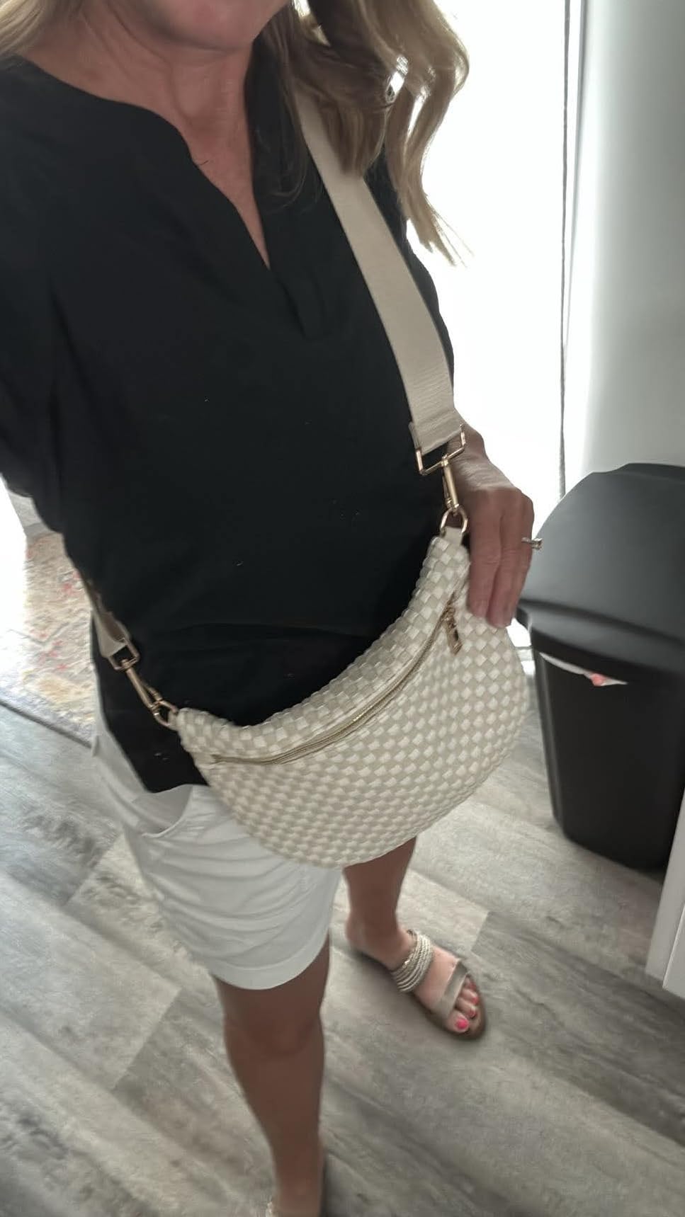 Woven Crossbody Bag for Women, Checkered PU Bum Bag Sling Purse with Adjustable Strap for Travel, Festivals customer photo 1