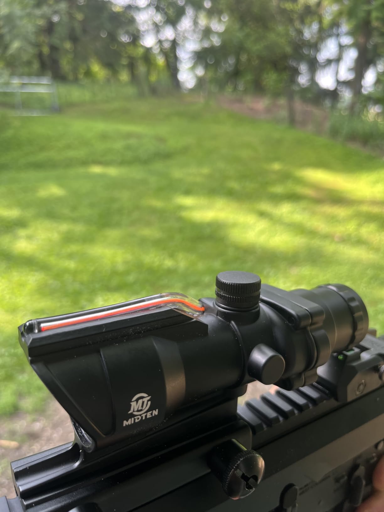 MidTen 4x32 Prism Scope with Red Fiber Illuminated Reticle - Prism Optical Sight with Fiber Optic Chevron Reticle - Rifle Scope with Green Lens for Hunting customer photo 1
