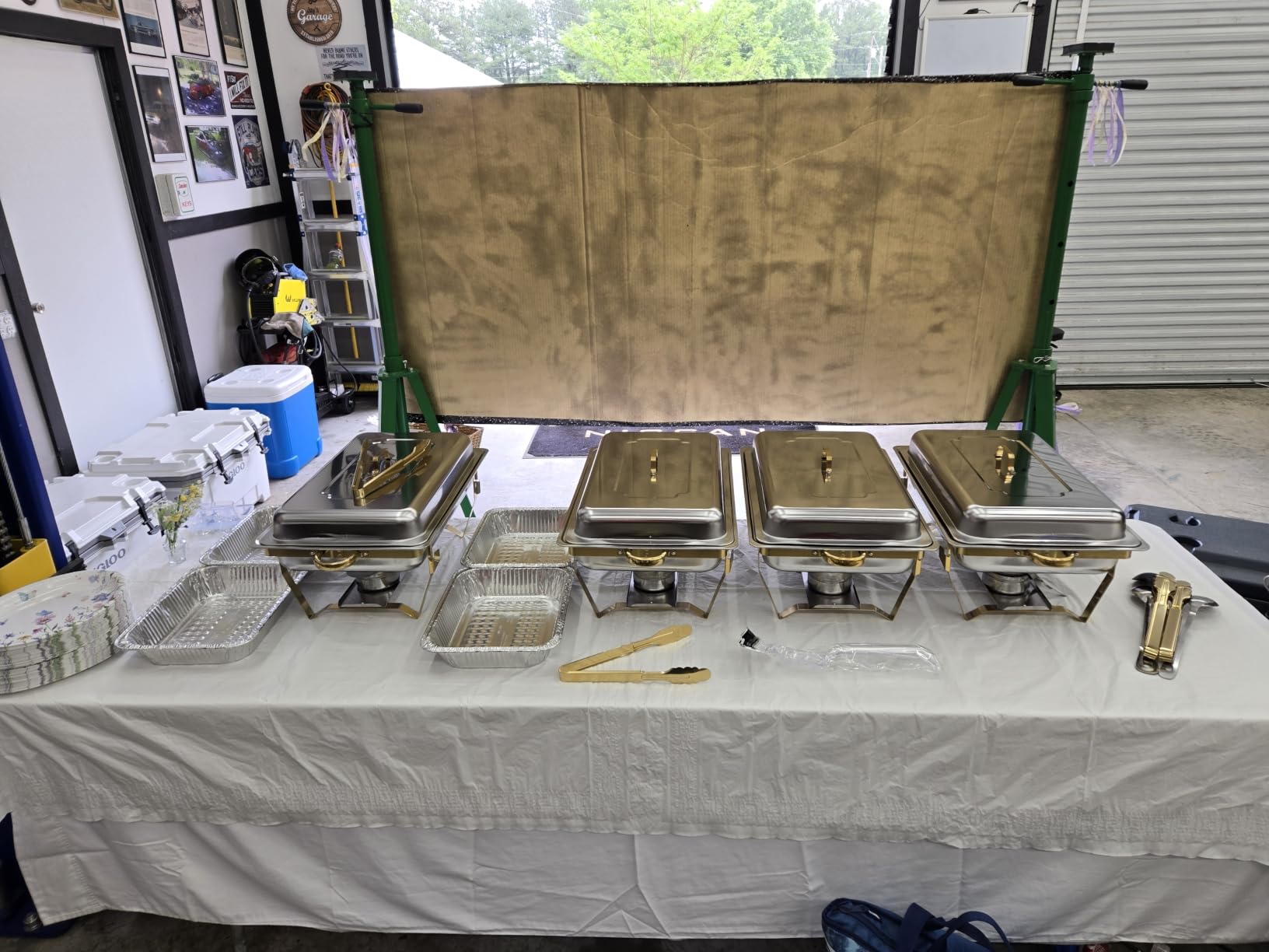 POWERFUEL 4 Pack 9QT Rectangular Stainless Steel Chafing Dishes for Buffet | Chafing Dishes Set with with 4 Serving Tongs, Serving Tray, Water Pan, Stand, Fuel Holder for Party, Gathering, Wedding customer photo 1