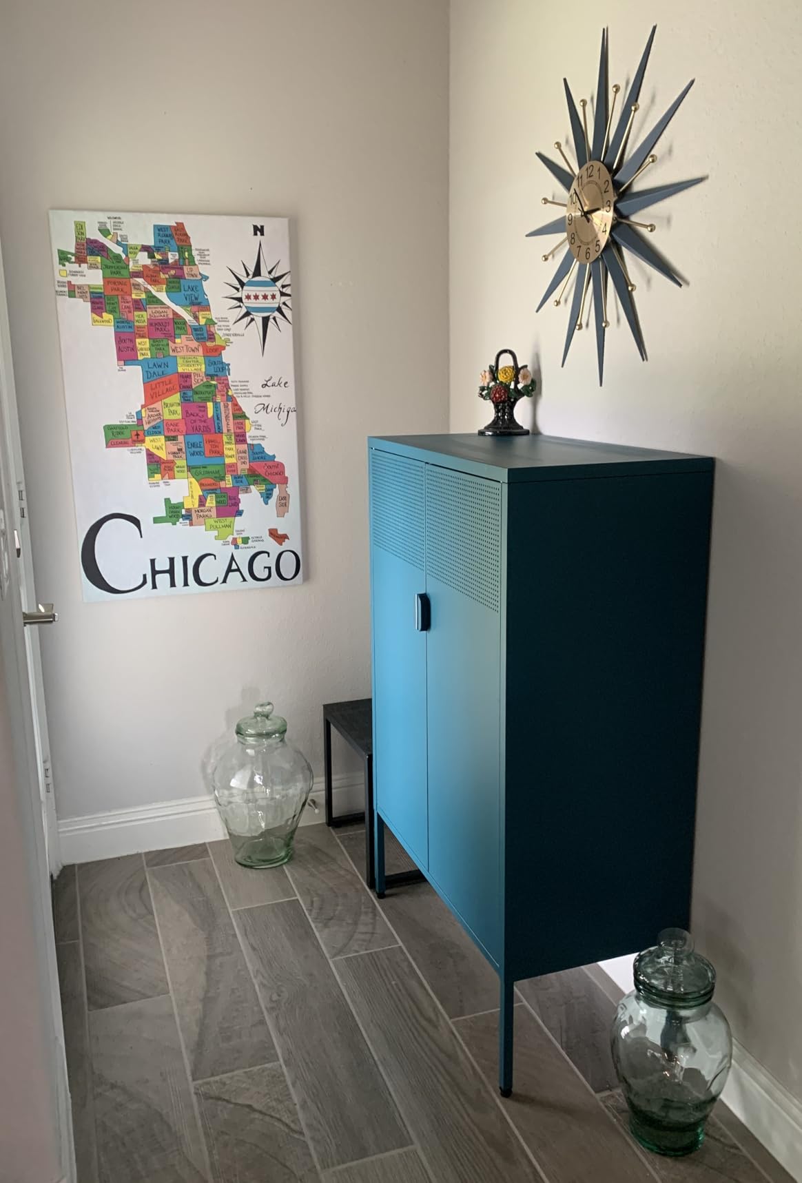 3-Tier Metal Storage Cabinet with 2 Adjustable Shelves & Mesh Doors | Metal Locker Accent Cabinet with Legs, Green Storage Cabinets, Metal TV Stand Cabinet for Home Office, Entryway & Hallway customer photo 2