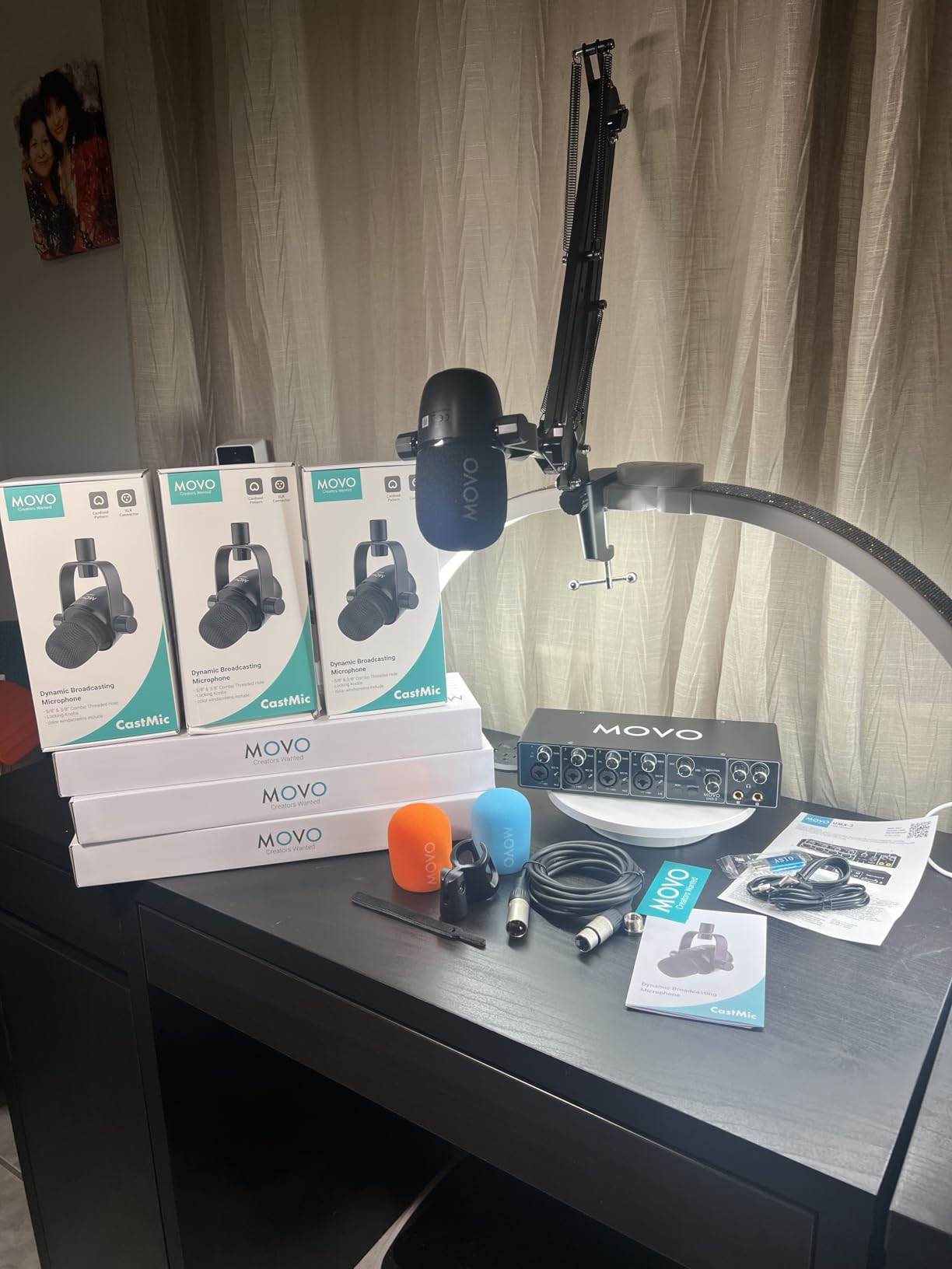 Movo 4-Person Podcast Equipment Bundle - 4-Channel USB Audio Interface, 4 CastMic Dynamic Microphones, 4 Boom Arms - Complete Recording Kit customer photo 2