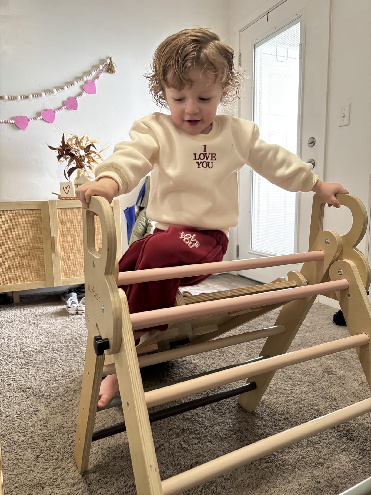 BlueWood Pikler Triangle Set with Safe Handle, Foldable 7-in-1 Montessori Toddler Climbing Toys Indoor, Wooden Pickler Climbing Set, Baby Jungle Gym & Playground, Climbing Toys for 1-3 Year, Colorful customer photo 2