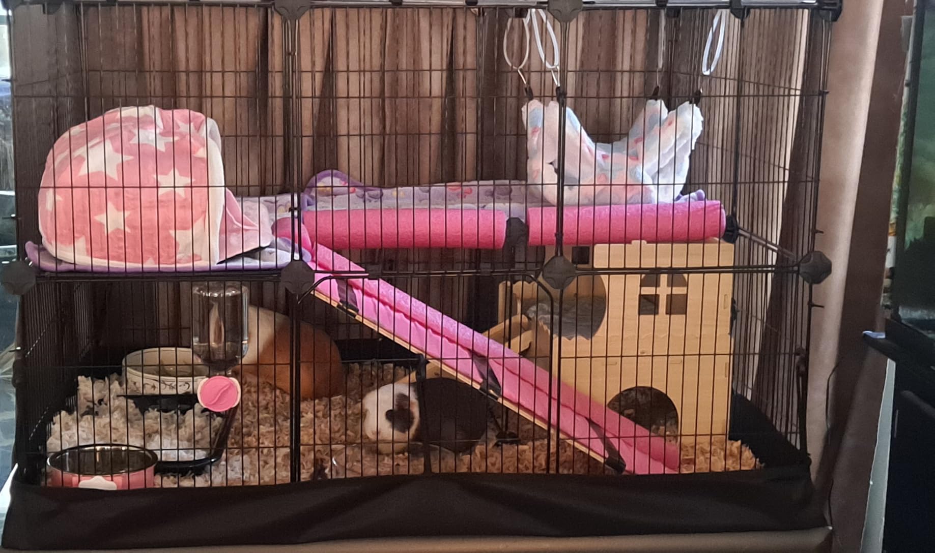 SONGMICS 2-Tier Guinea Pig Cage, Rabbit Cage, Small Animal Playpen with Waterproof Mat, Top and Side Door, 35 Panels, 36.6 x 24.8 x 24.2 Inches, Ink Black ULPI016BH01 customer photo 1