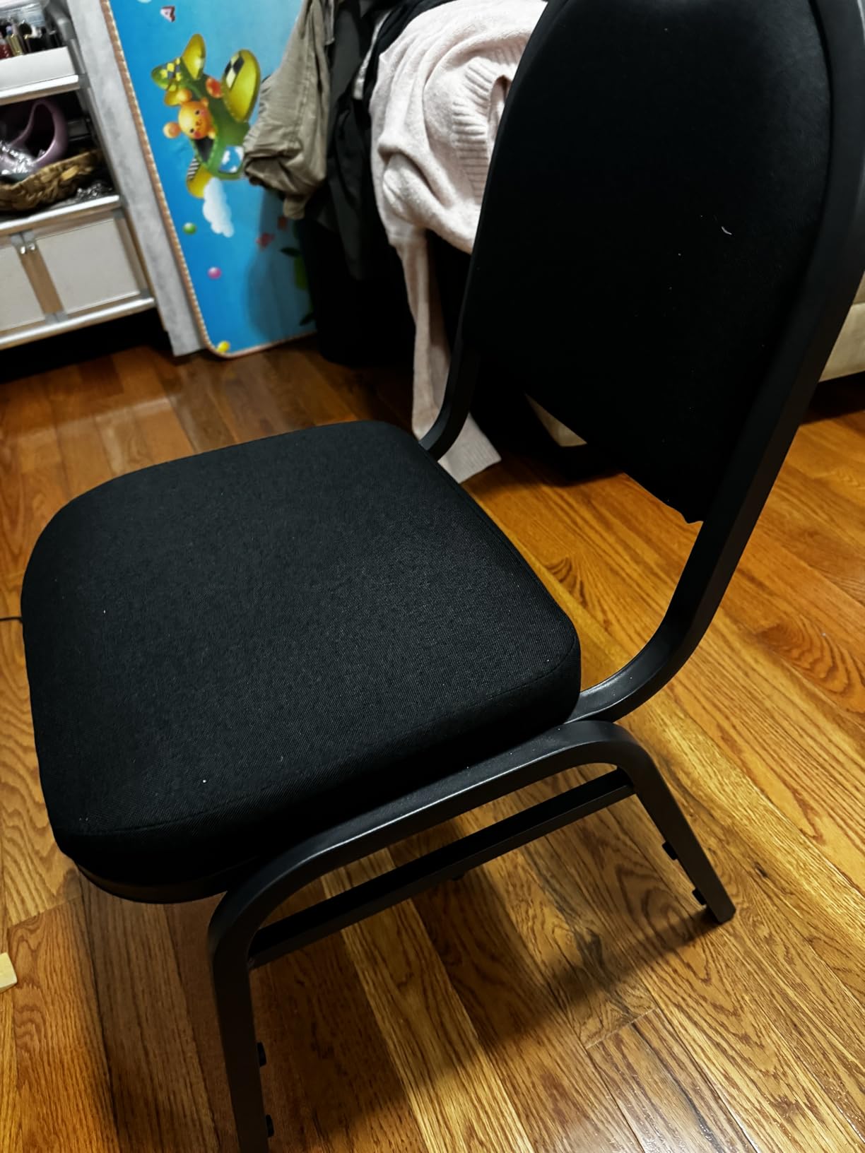 Stackable Banquet Dining Chairs 4 Pack, Upholstered Crown Back Event Chairs with Black Fabric Seat, Heavy Duty Steel Frame, 300 lb Capacity, No Assembly, for Restaurant Wedding Conference customer photo 1