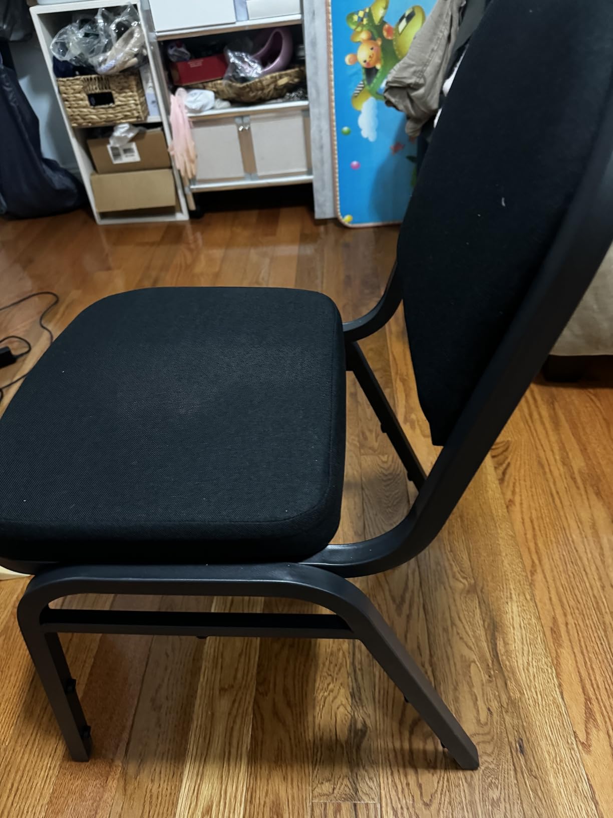 Stackable Banquet Dining Chairs 4 Pack, Upholstered Crown Back Event Chairs with Black Fabric Seat, Heavy Duty Steel Frame, 300 lb Capacity, No Assembly, for Restaurant Wedding Conference customer photo 2