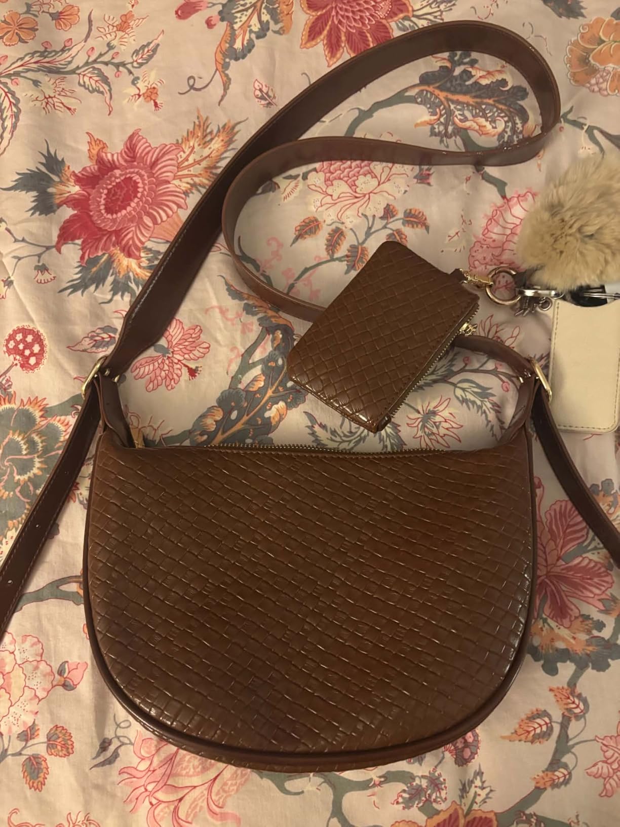 Purses for Women Woven Crescent Shoulder Bag 2PC Vegan Leather Hobo Crossbody Handbag with Small Matching Bag customer photo 2