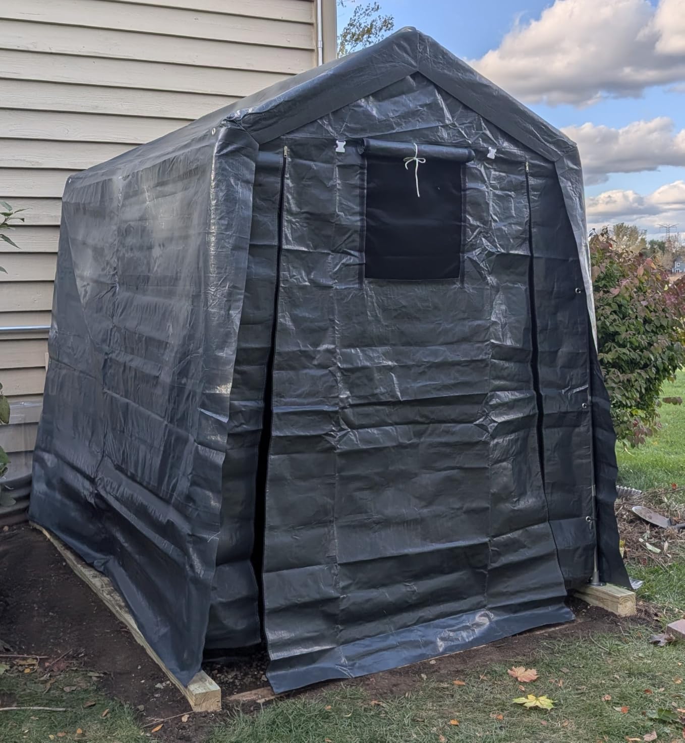 GarveeLife Portable Outdoor Storage Shed with Roll-Up Zipper Door & Vent, 240G Heavy-Duty Shelter Waterproof PE Tarp, UV-Resistant Carport for Motorcycle, Firewood, Tools (Gray, 6'x8') customer photo 1