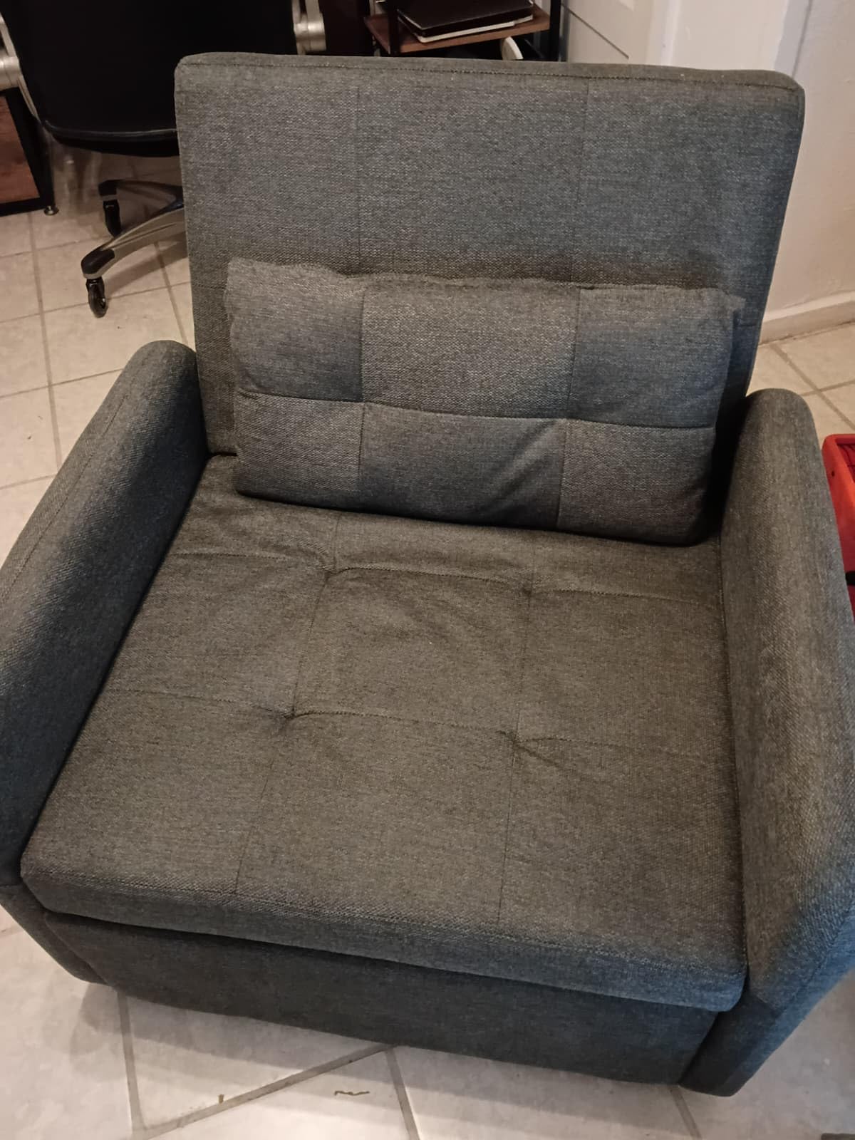 Convertible Sleeper Chair-Fabric Futon Sofa Bed, Single Sleeper Sofa, Small Couch Bed with USB Port, Foldable Table, Pillow, Adjustable Backrest for Dorm/Bedroom/College Darkgrey customer photo 2