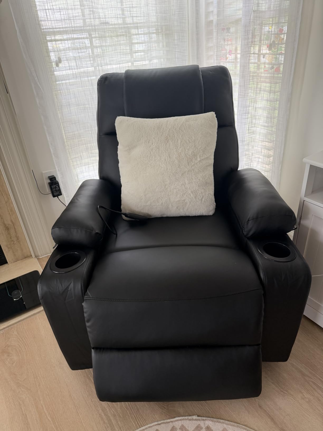 Leather Power Lift Recliner Chair for Elderly, with Massage & Heat | Electric Lifting Chair with Remote Stand Assist, Cup Holders, Reclining Sofa for Living Room, Bedroom, Small Spaces, Brown customer photo 1