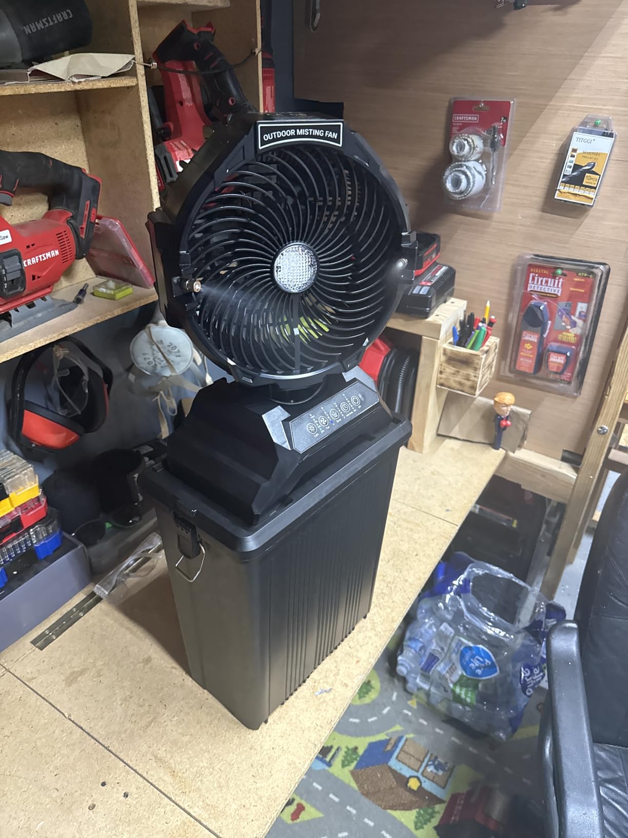 Portable Misting Fan for Outside, 70Hrs Camping Mister Fan, 15L Cooling Fan with Remote, Ice Fan with 4 Spray Speeds, 4 Misting Modes, 3 Light Modes for Garden/Camping/Party/Fishing customer photo 1