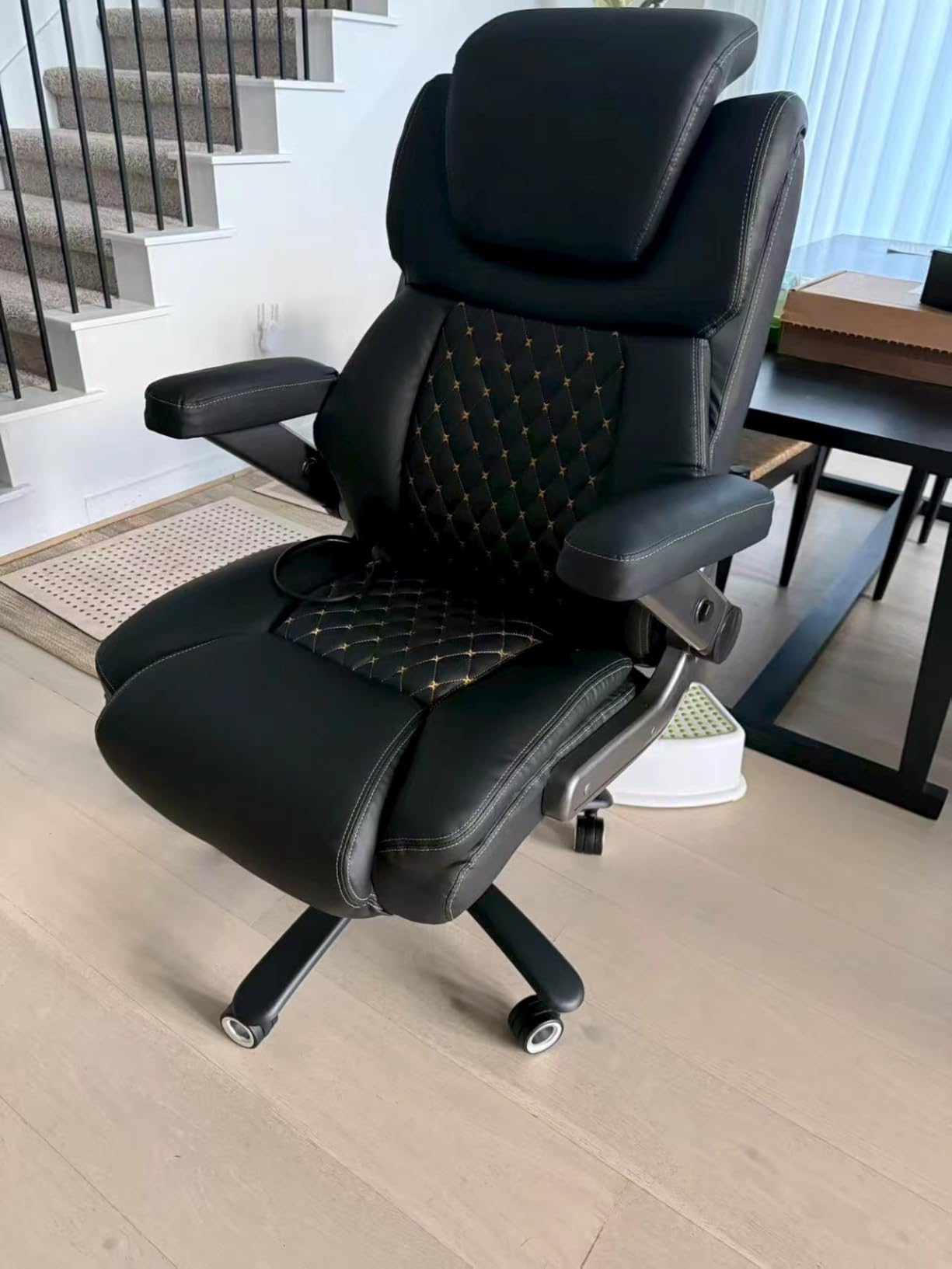 500LBS Massage Office Chair, Reclining 6 Points Vibration and Heat Desk Chair with Foot Rest, Ergonomic Executive Office Chairs, Comfy Wider & Thicker Seat, Big and Tall Gaming Chair, PU Leather Black customer photo 1