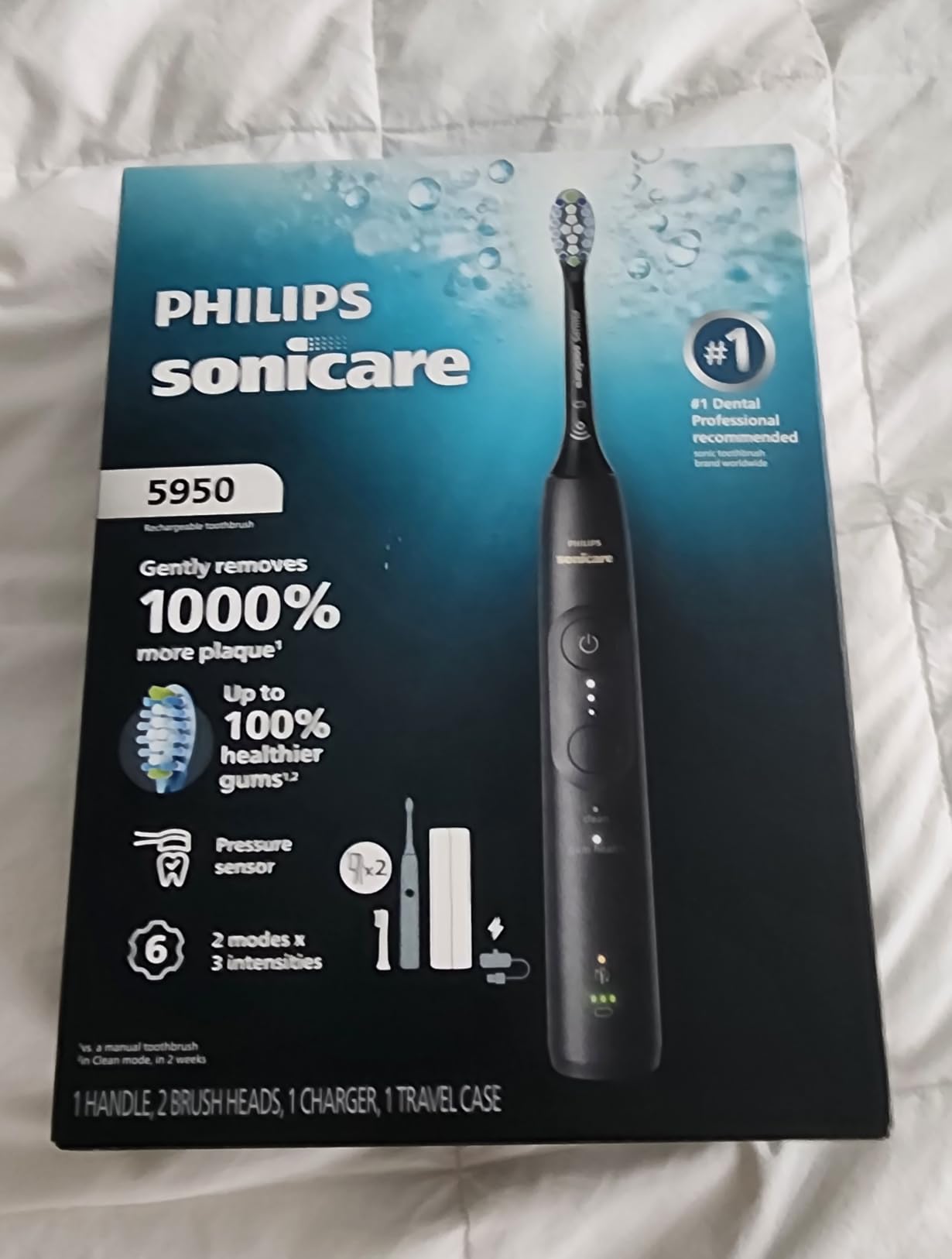 Philips Sonicare 5950 Rechargeable Electric Toothbrush, 2 Brush Heads, Navy | 1000% More Plaque Removal, Pressure Sensor, 6 Brush Settings, 21-Day Battery, Includes Travel Case, HX7133/03 customer photo 2