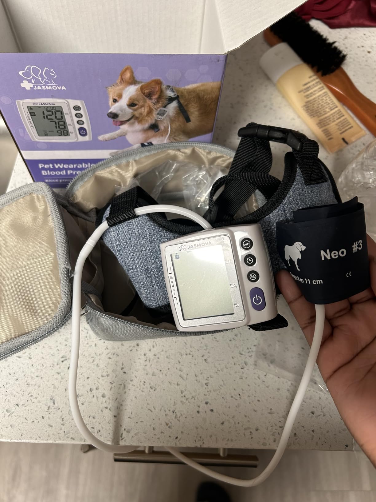 Wearable Pet Blood Pressure Monitor for Dogs & Cats, Oscillometric Home Monitoring Device with Adjustable Chest Strap, Multi-Size Cuffs, 240 Sets Memory for 2 Users, Large LCD Display customer photo 2
