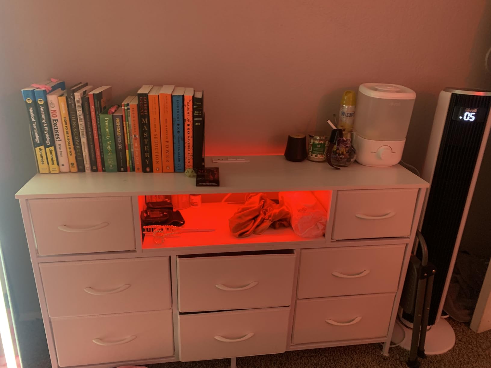 SONGMICS Dresser for Bedroom with Outlets & LED Lights, 8 Fabric Drawers | TV Stand for TVs Up to 65 Inches, Chest of Drawers with Steel Frame, Ink Black, BELLAH Collection ULGS434BH02S customer photo 1