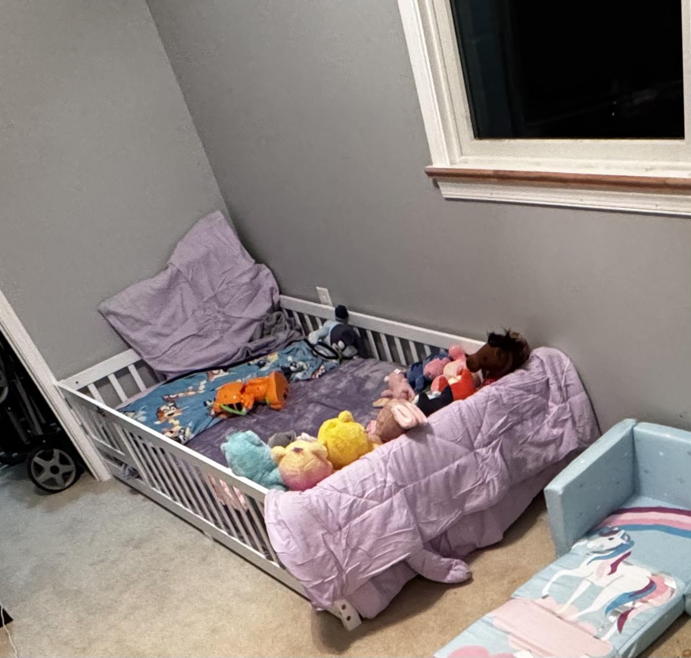 Bellemave Twin Floor Bed with Rails and Slats, Twin Size Montessori Floor Bed with Bookshelf and Fence, Easy Assemble Montessori Beds Frame for Girls, Boys, Natural customer photo 1