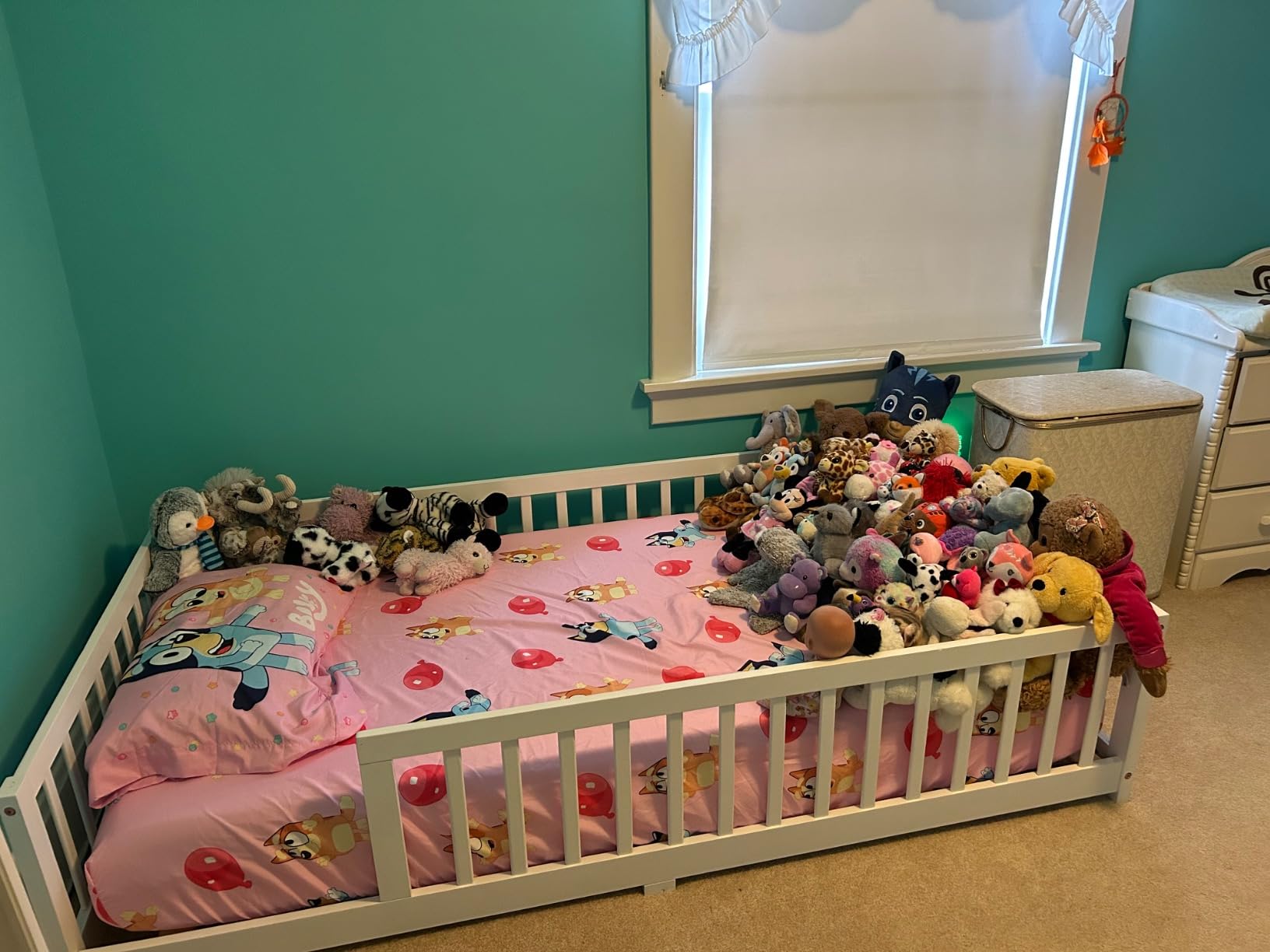 Bellemave Twin Floor Bed with Rails and Slats, Twin Size Montessori Floor Bed with Bookshelf and Fence, Easy Assemble Montessori Beds Frame for Girls, Boys, Natural customer photo 2