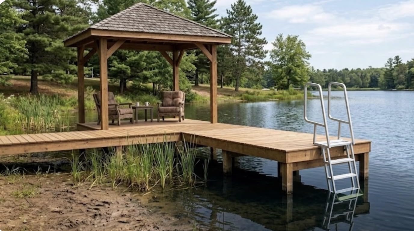 VEVOR Flip-Up Dock Ladder, 4-Step, Heavy-Duty Aluminum Alloy Pontoon Boat Swim Ladder, with Non-Slip Wide Steps, 350 lbs Weight Capacity, Pull Rope Assist, Comfort Use for Lake Pool Marine Boarding customer photo 1