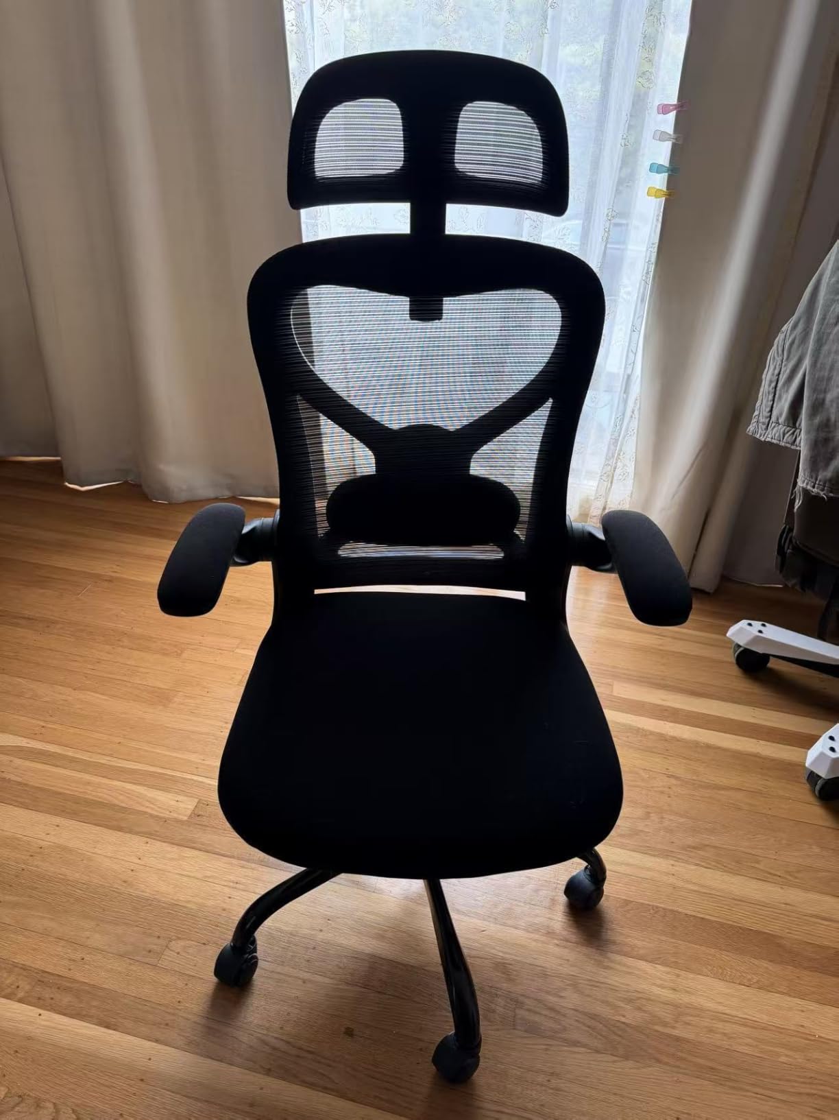 Home Office Desk Chairs, Ergonomic Office Chair with Lumbar Support & 3D Headrest, Computer Desk Chair with Flip-up Armrests, Perfect for Office or Study, Black/Silver customer photo 1