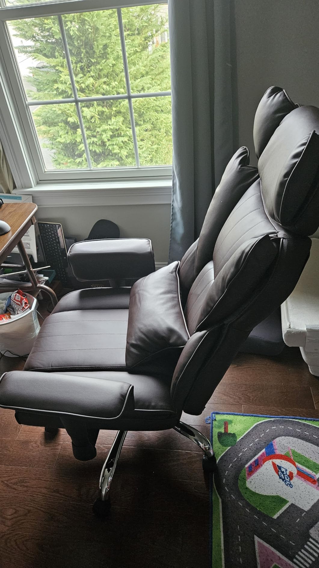 6 Points Massage Heated Home Office Chair with Foot Rest, Black | 400LBS Executive Office Chair with Adjustable Headrest, Armrest and Lumbar Pillow, Comfortable PU Leather Desk Chair customer photo 1