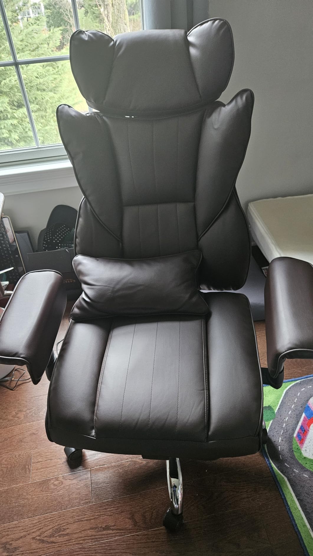 6 Points Massage Heated Home Office Chair with Foot Rest, Black | 400LBS Executive Office Chair with Adjustable Headrest, Armrest and Lumbar Pillow, Comfortable PU Leather Desk Chair customer photo 2