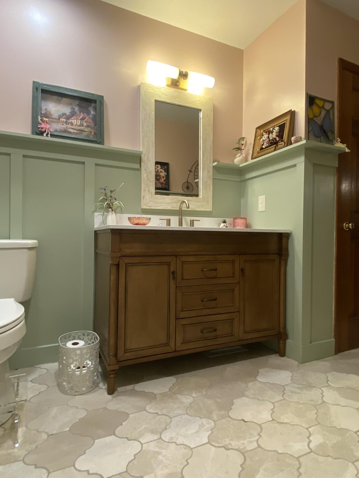 60 Inch Bathroom Vanity with Sink Combo, Classic Cabinet with Countertop & Backsplash, Solid Wood with Soft Closing Doors & Dovetail Drawers, Ceramic Sink, Light Walnut customer photo 1