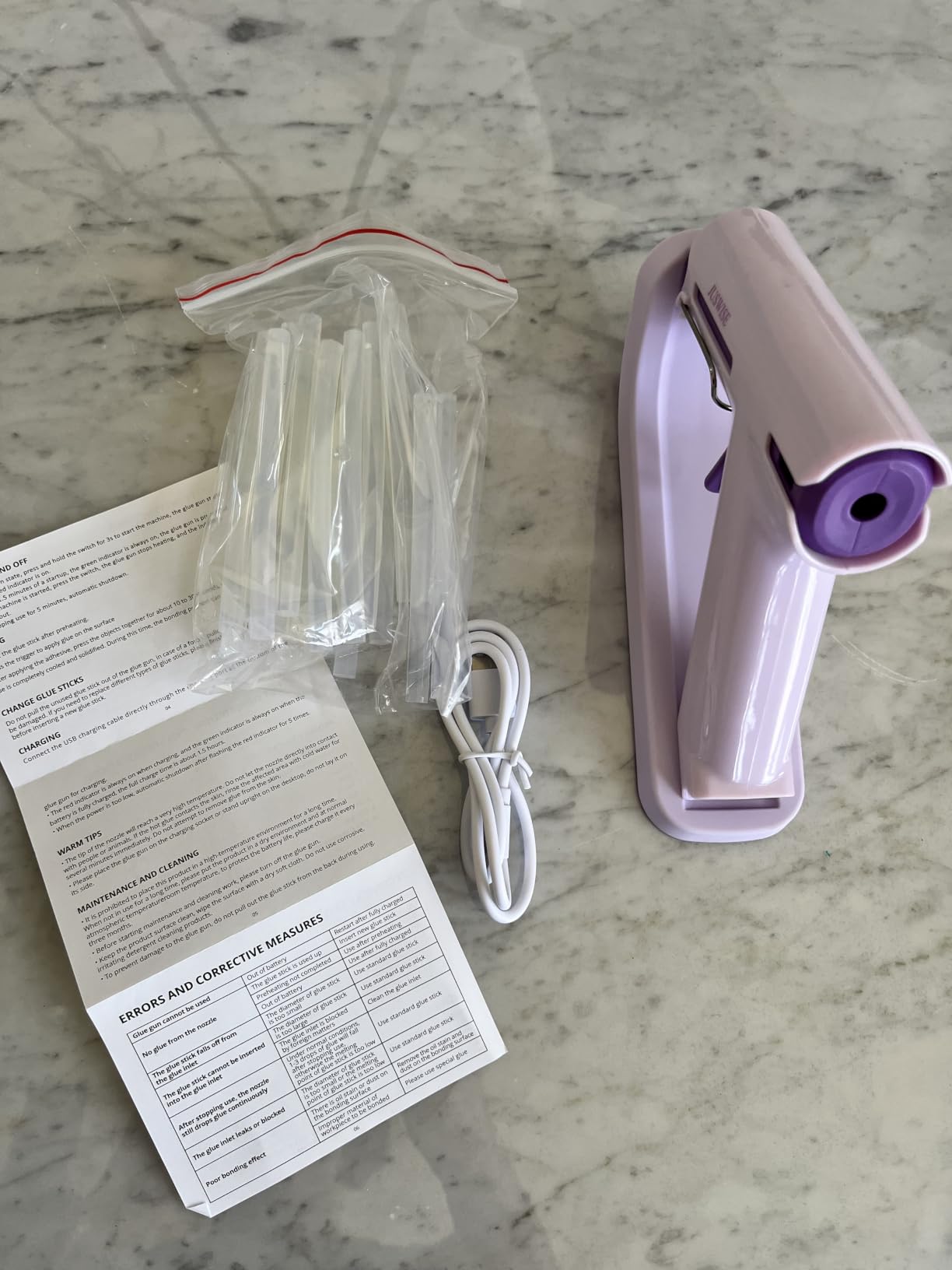 Cordless Hot Glue Gun, Fast Preheating Mini Glue Gun and 20 Sticks Set, 2200mAh Built-in Battery Rechargeable, Auto-Off, Anti-Drip, Metal Base and Stand for DIY Crafts, Home Repairs, Purple customer photo 2