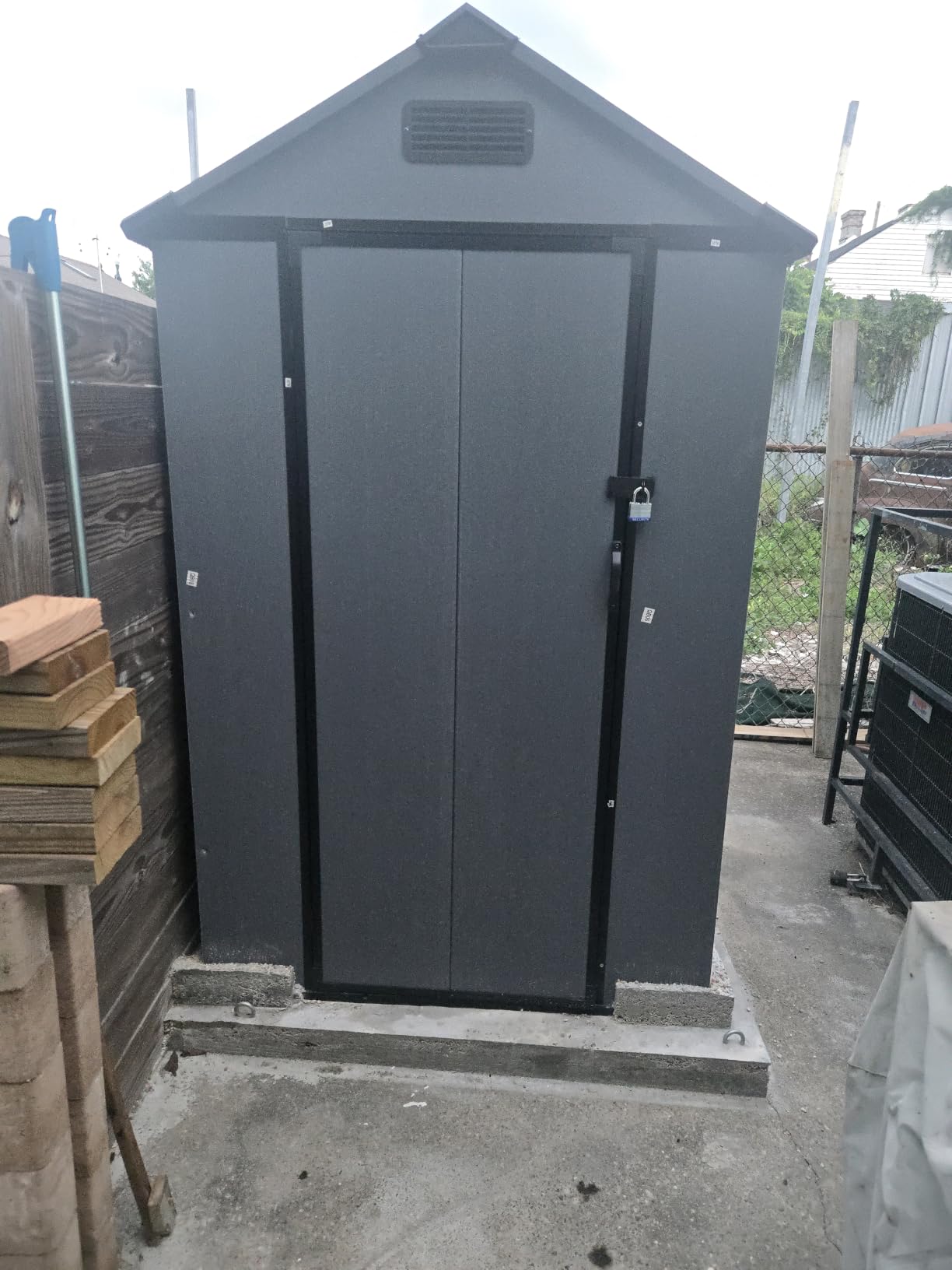 Aoxun 4×6 FT All-Weather Resin Storage Shed, Outdoor Plastic Tool Shed with Reinforced Floor, Lockable Door, Window & Vent for Garden Patio Backyard, Stores Bike, Garbage Can & Yard Gear, Dark Gray customer photo 1