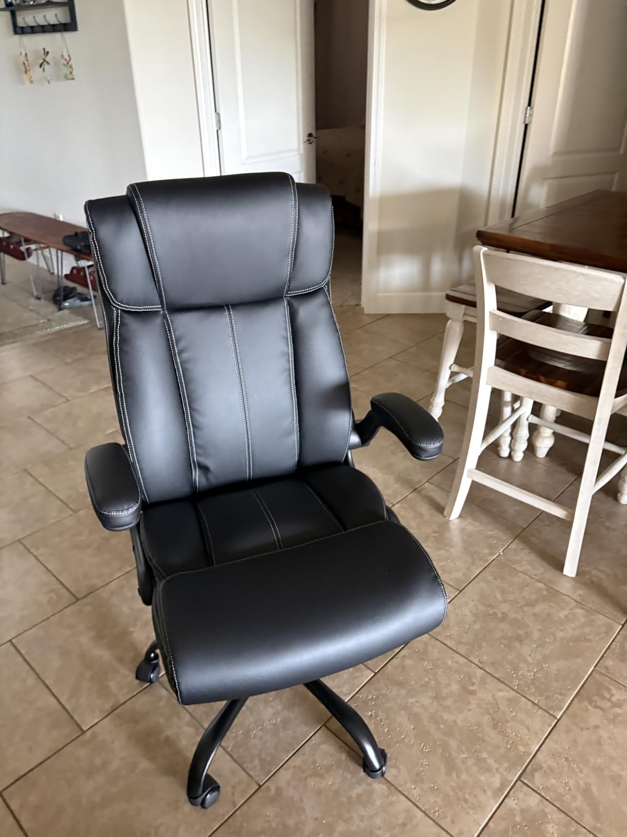 Office Chair, Ergonomic Executive Desk Chair with Lumbar Support for Lower Back Pain Relief, Padded Flip-Up Armrests, Leather Home Office Chair, Black customer photo 1