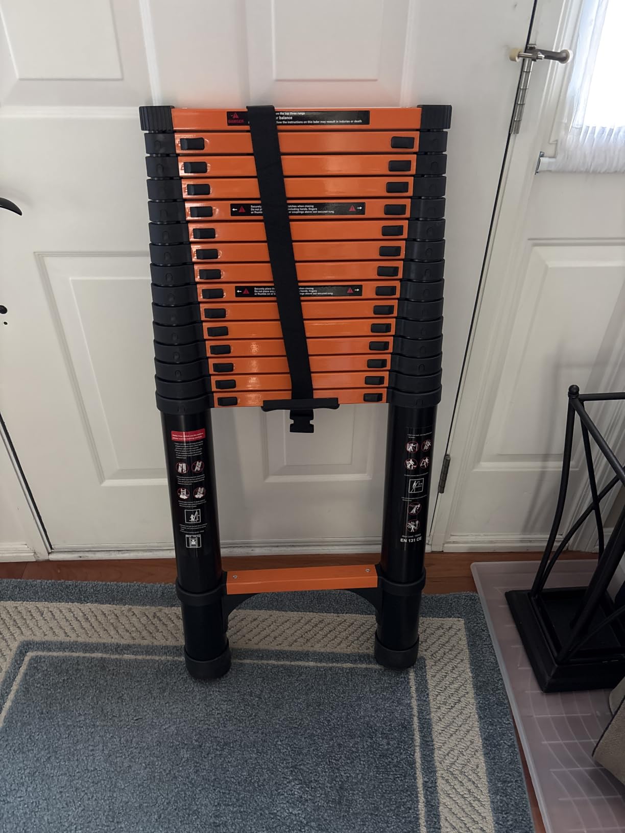 SINMEIRUN Telescoping Ladder, 16.5 FT, A Frame, 330 lbs Capacity; Orange | ANSI Certified, switches between A Frame and Extension Ladder; Collapsible Multi-Purpose for Home, Roof and RV customer photo 1