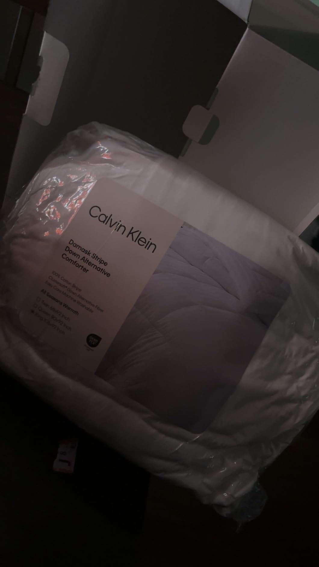 Calvin Klein Hotel Luxury Queen Comforter Duvet Insert Hypoallergenic - Down Alternative 100% Cotton Cover All Season Medium Warmth 90 x 92 inches White Stripe customer photo 1