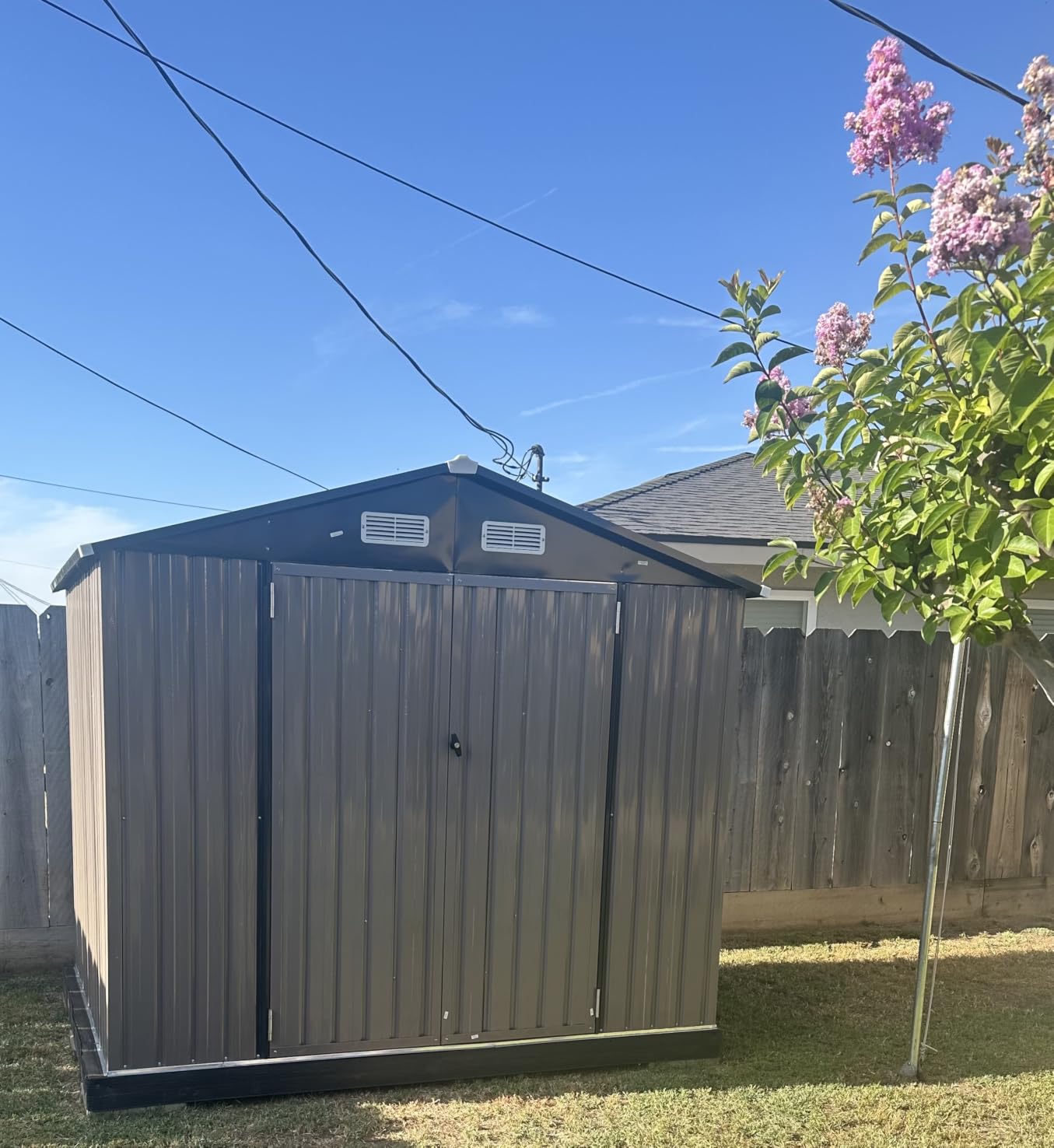 Aoxun 10x12FT Shed with Floor Galvanized Steel Outdoor Storage Shed, Brown, Metal Garden Shed with Double Doors, Moisture-Proof Floor & Ventilation, Sloped Roof customer photo 1