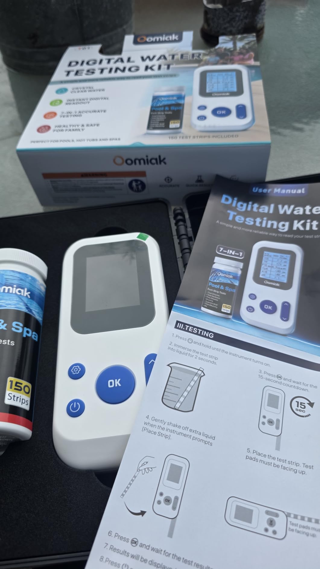 Digital Pool Water Test Kit, 7-in-1 Water Tester, 150 Test Strips | Water Analysis digital reader pool testing kit for Cyanuric Acid, Total Hardness, pH, Chlorine, Bromine, Total Alkalinity customer photo 1