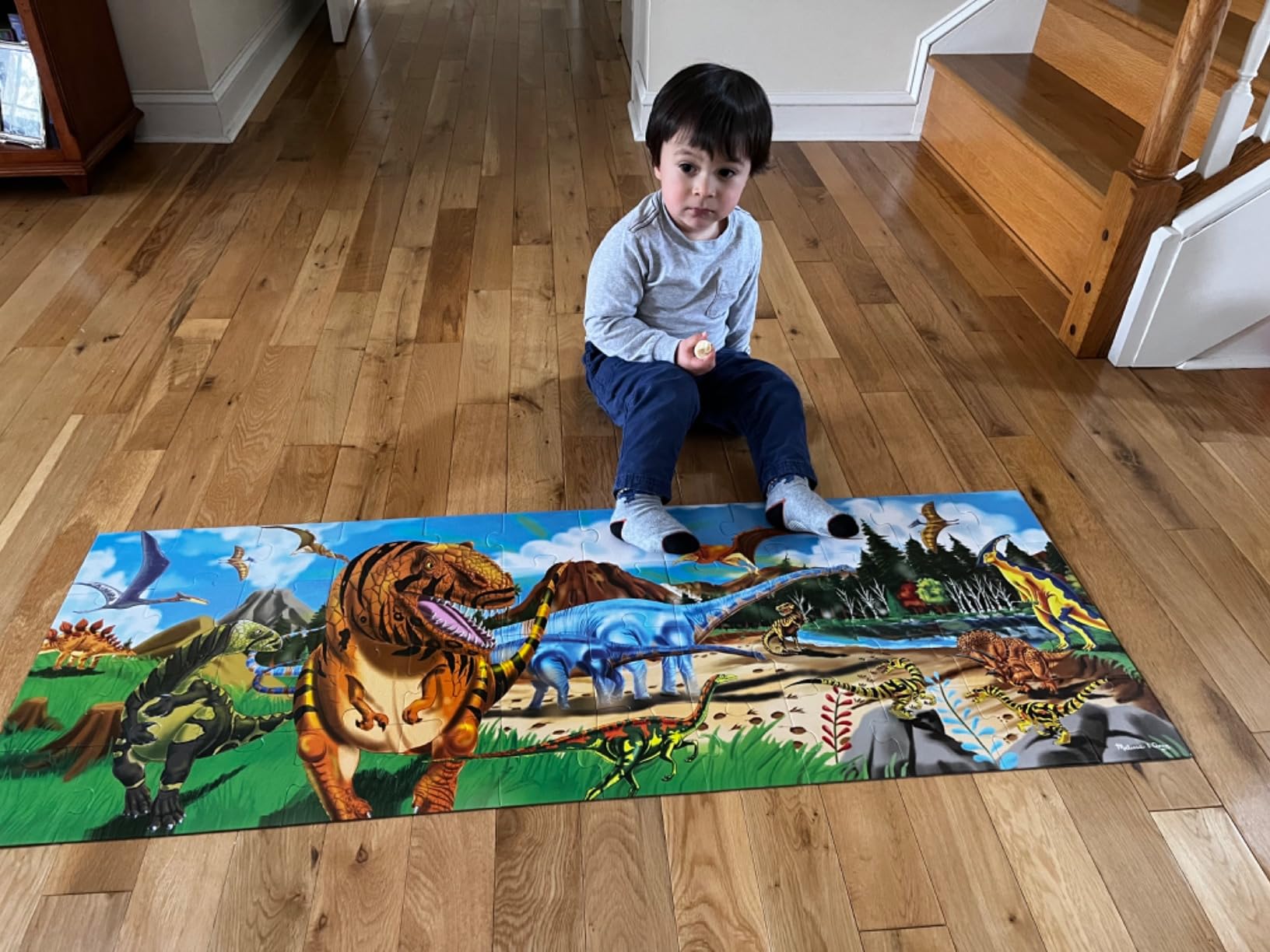 Melissa & Doug Land of Dinosaurs Floor Puzzle, 48 pc Jumbo Jigsaw Puzzle, Educational Screen Free Activity for Toddler, Preschoolers and Kids Ages 3+ (4 feet Long) - FSC Certified customer photo 2