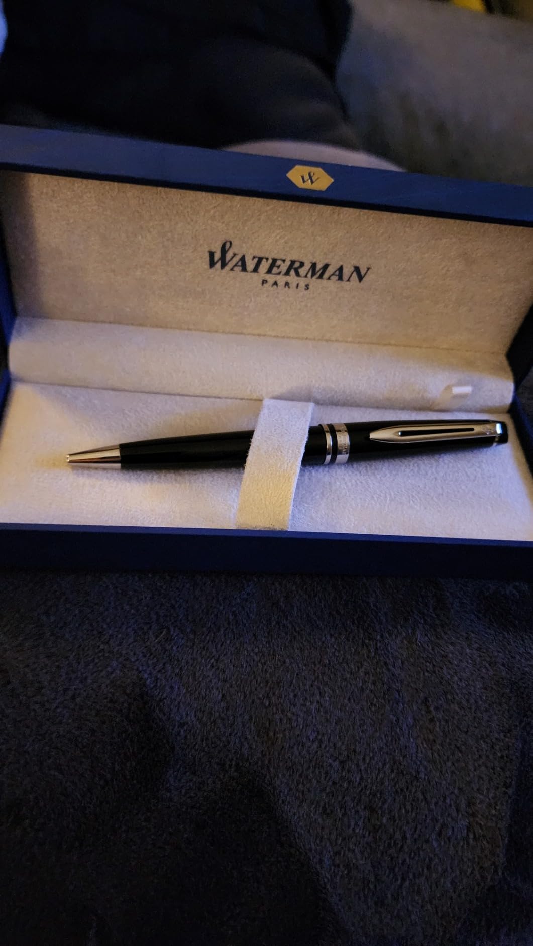 Waterman Expert Ballpoint Pen, Black with Golden Trim, Medium Tip, Blue Ink, Gift Box customer photo 1