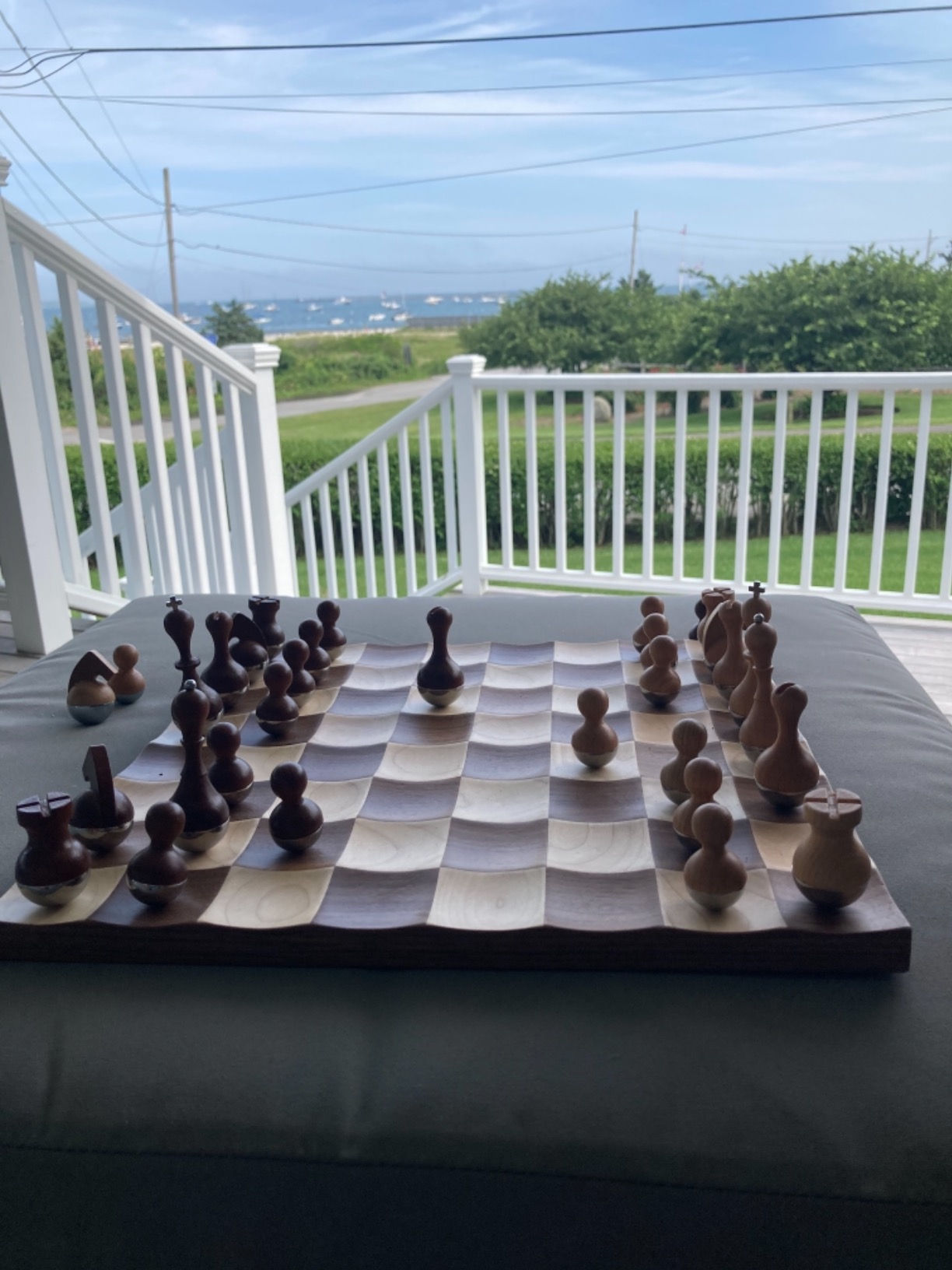 Umbra Wobble Chess Set, Walnut and Maple Wood Board, 15x15-Inch, Walnut customer photo 2