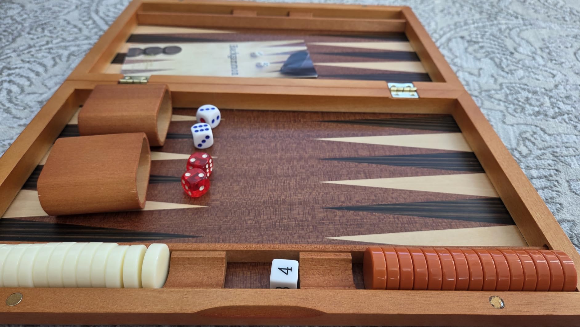 Yellow Mountain Imports Wooden Inlaid Backgammon Set, Cascadia - with Acrylic Playing Pieces & Wooden Dice Cups, 17-inch Board customer photo 2