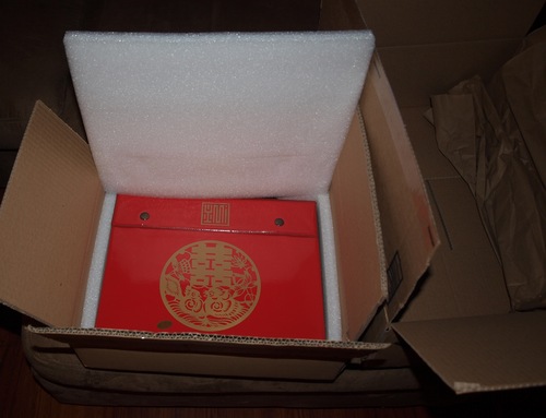 Yellow Mountain Imports YMI Rouge Heritage Chinese Mahjong Set, 146 Tiles | 146 engraved melamine tiles with green bamboo stripe design, red vinyl case, dice, wind indicator, 9.4 lbs. Chinese only customer photo 1