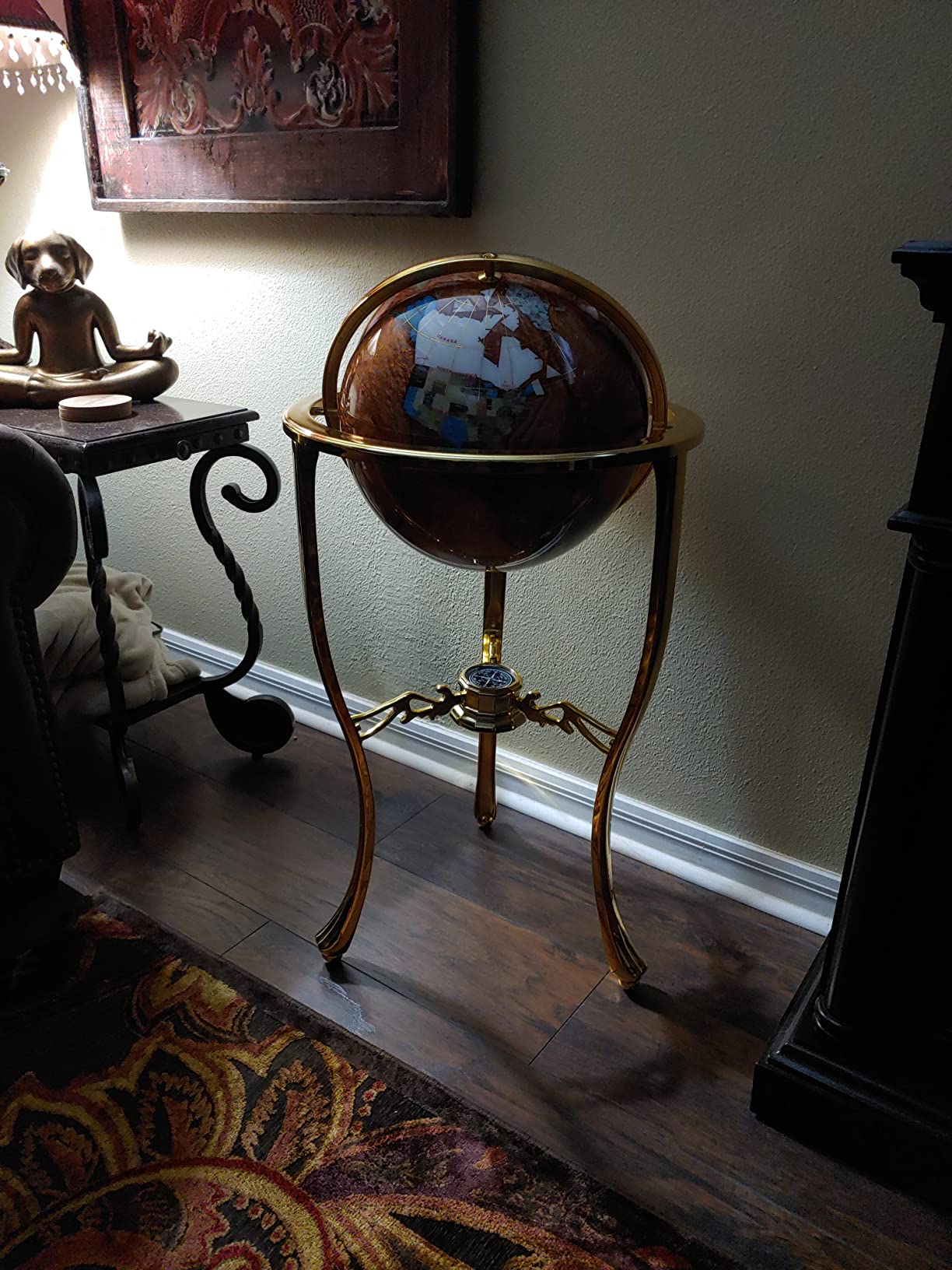 Unique Art 36-Inch by 13-Inch Floor Standing Amberlite Ocean Gemstone World Globe with Gold Tripod customer photo 1