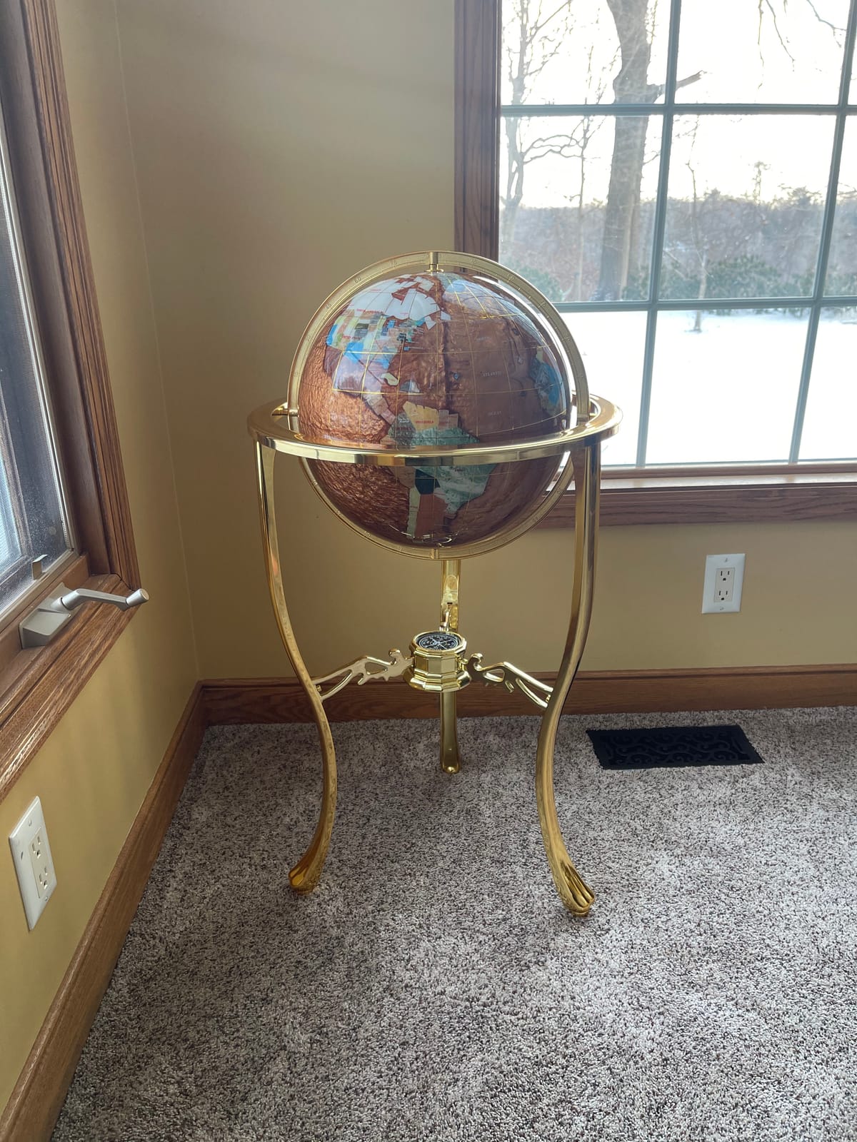 Unique Art 36-Inch by 13-Inch Floor Standing Amberlite Ocean Gemstone World Globe with Gold Tripod customer photo 2