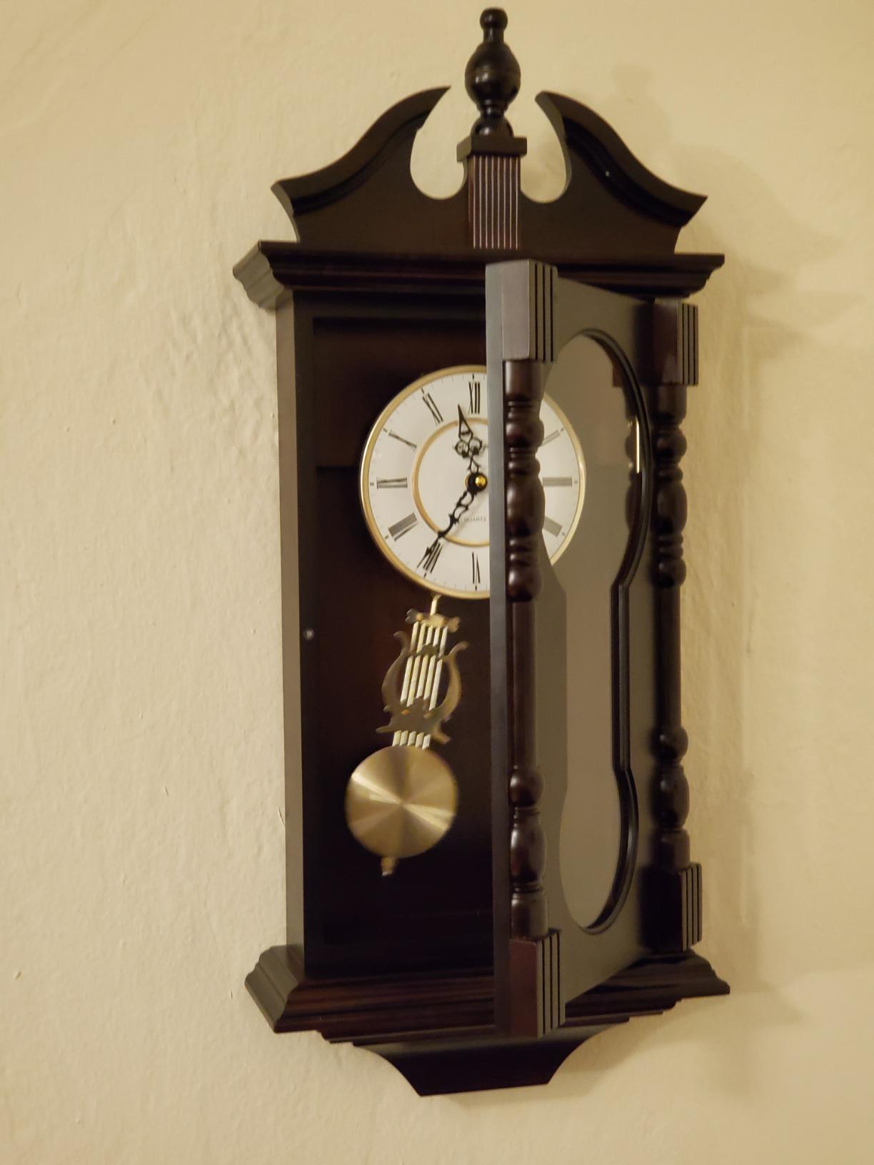 Wall Clocks: Grandfather Wood Wall Clock with Chime. Pendulum Wood Traditional Clock. Makes a Great Housewarming or Birthday Gift Wall Clock Chimes Every Hour with Westminster Melody customer photo 1
