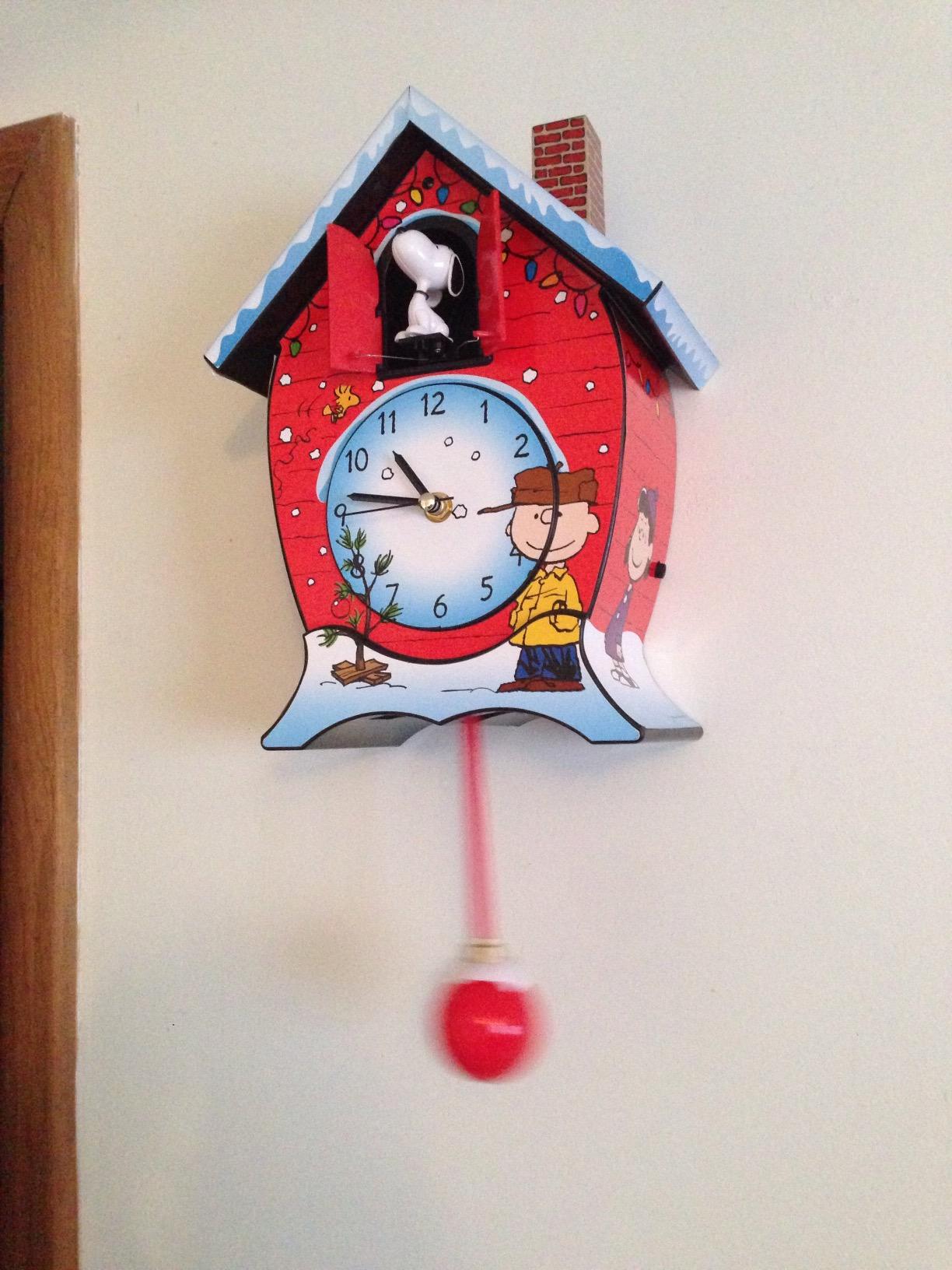 Mark Feldstein Peanuts Linus & Lucy Christmas Cuckoo Clock, Red, 17 in customer photo 1