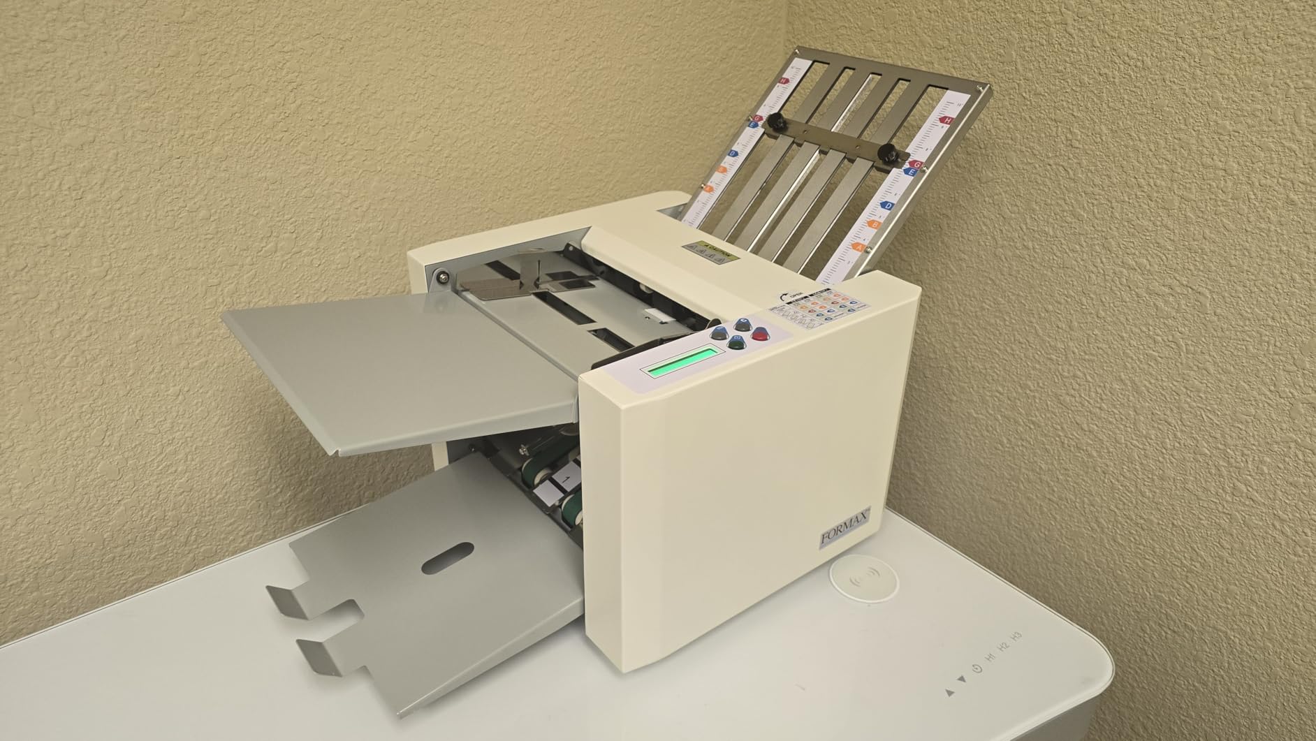 Formax FD 300 Desktop Document Folder, LCD Control Panel, 3 Digit Counter, Folds 7400 Sheets per Hour, 4 Fold Types, Output Conveyor, for 8.5 x 14 Paper customer photo 1